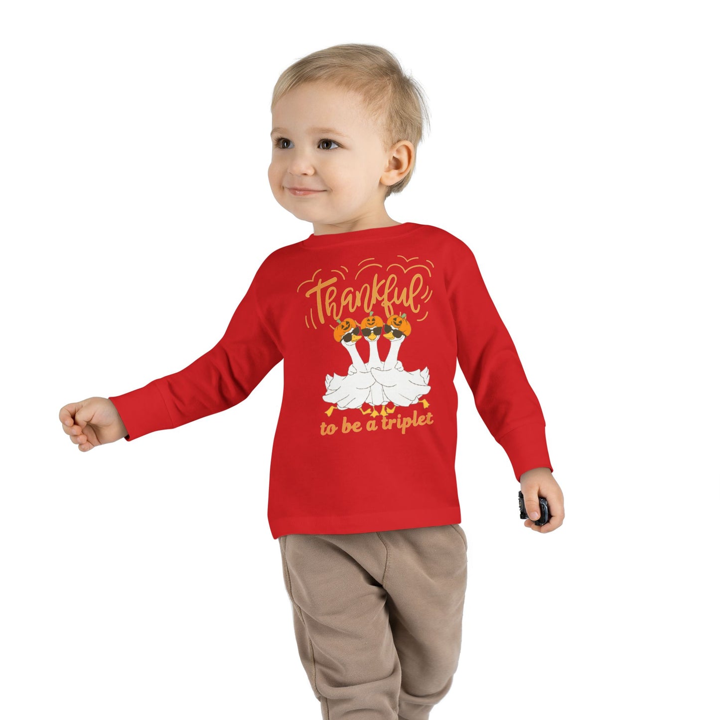 Thankful to Be a Triplet Toddler Long Sleeve Tee