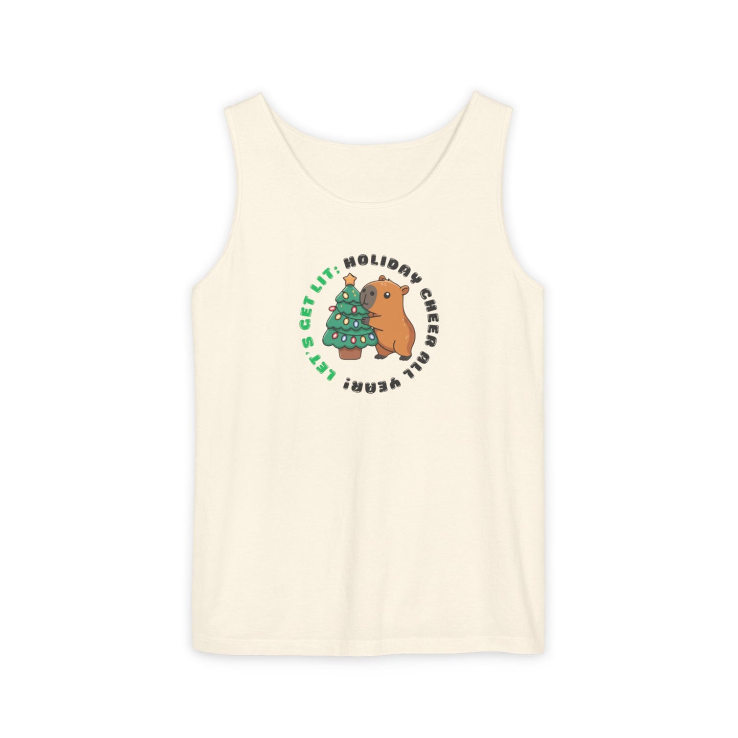 Unisex Holiday Cheer Tank Top — "Get Lit" Christmas Tree & Capybara Graphic