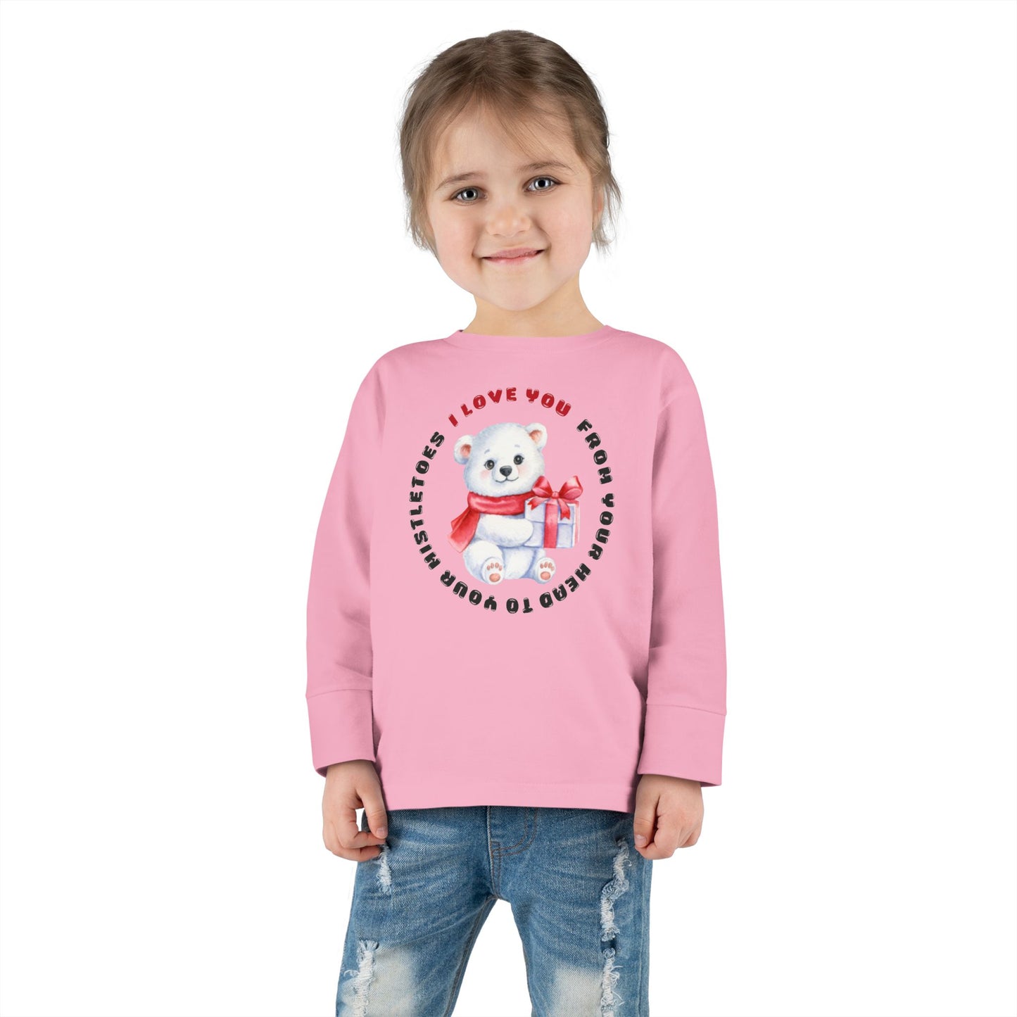 Toddler Long Sleeve Christmas Sweater  — 'I Love You from your head to your mistletoes' Polar Bear with Gift Decal
