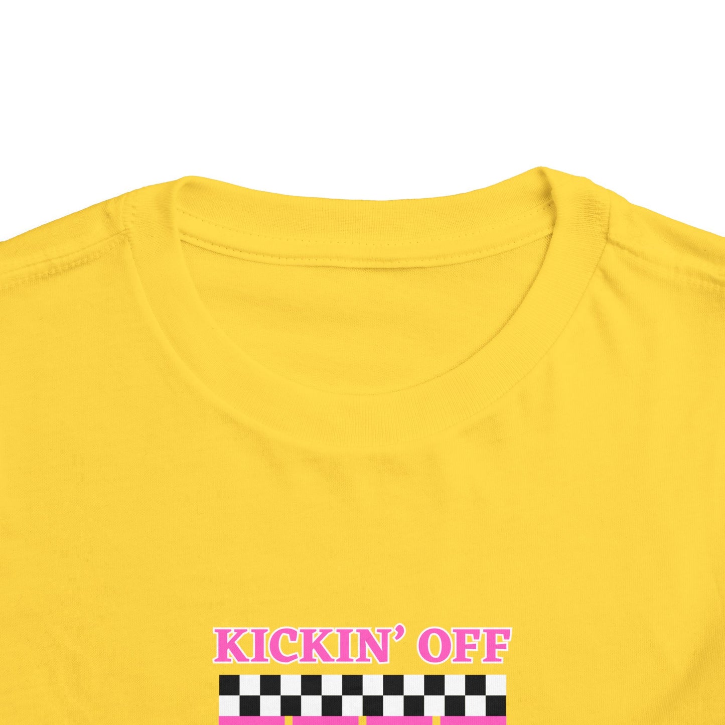 Toddler Girls Soccer Third Birthday Tee — "Kickin' Off Three Years" Pink