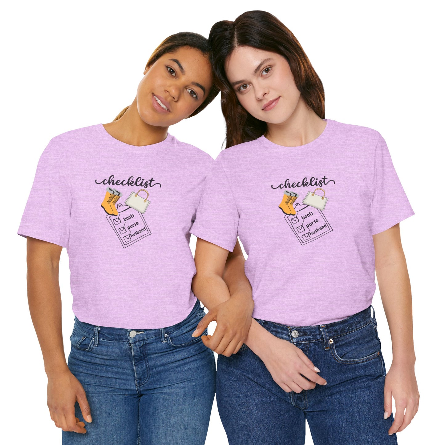 Wife Joke Checklist Tee - 'Checklist: Boots, Purse, Husband' Graphic T-Shirt Christmas Gift