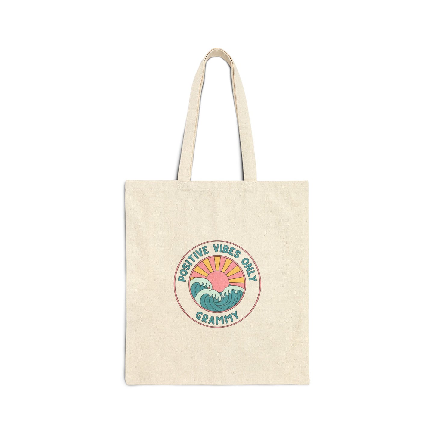 Grammy-Positive Vibes Only – Vintage Sunset Wave Canvas Shopper