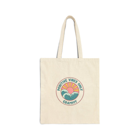 Grammy-Positive Vibes Only – Vintage Sunset Wave Canvas Shopper