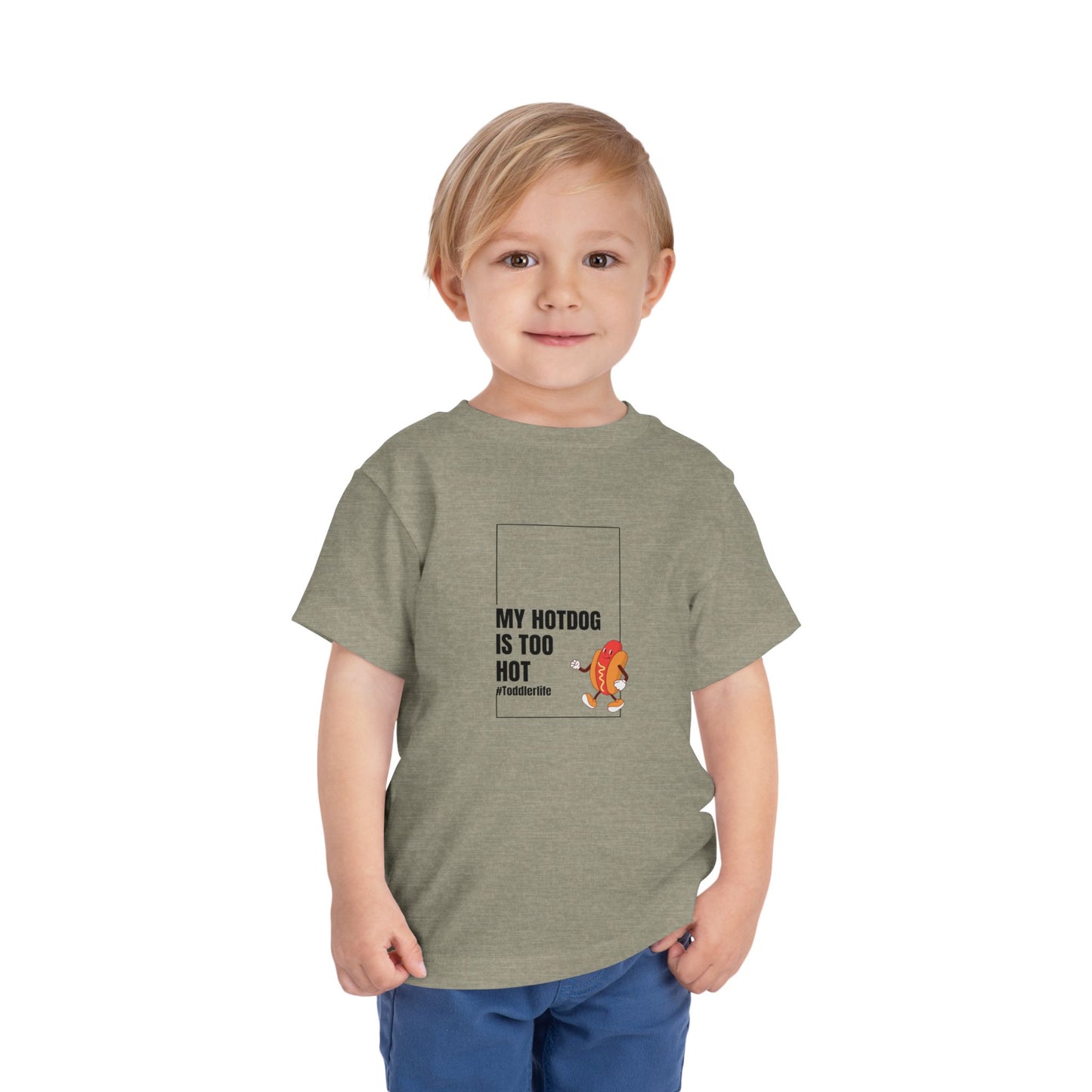 Toddler Tee — "My Hotdog Is Too Hot" Cute Cartoon Hot Dog Kids Shirt