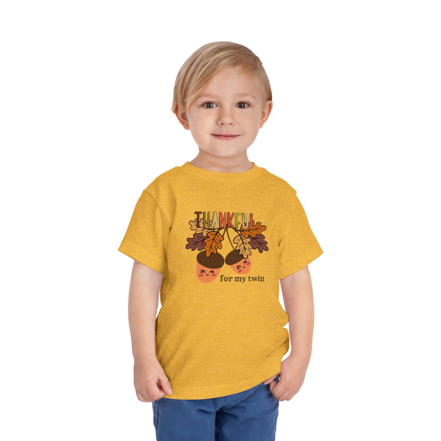 Thankful for My Twin Toddler Tee — Fall Acorn & Leaves Thanksgiving Shirt