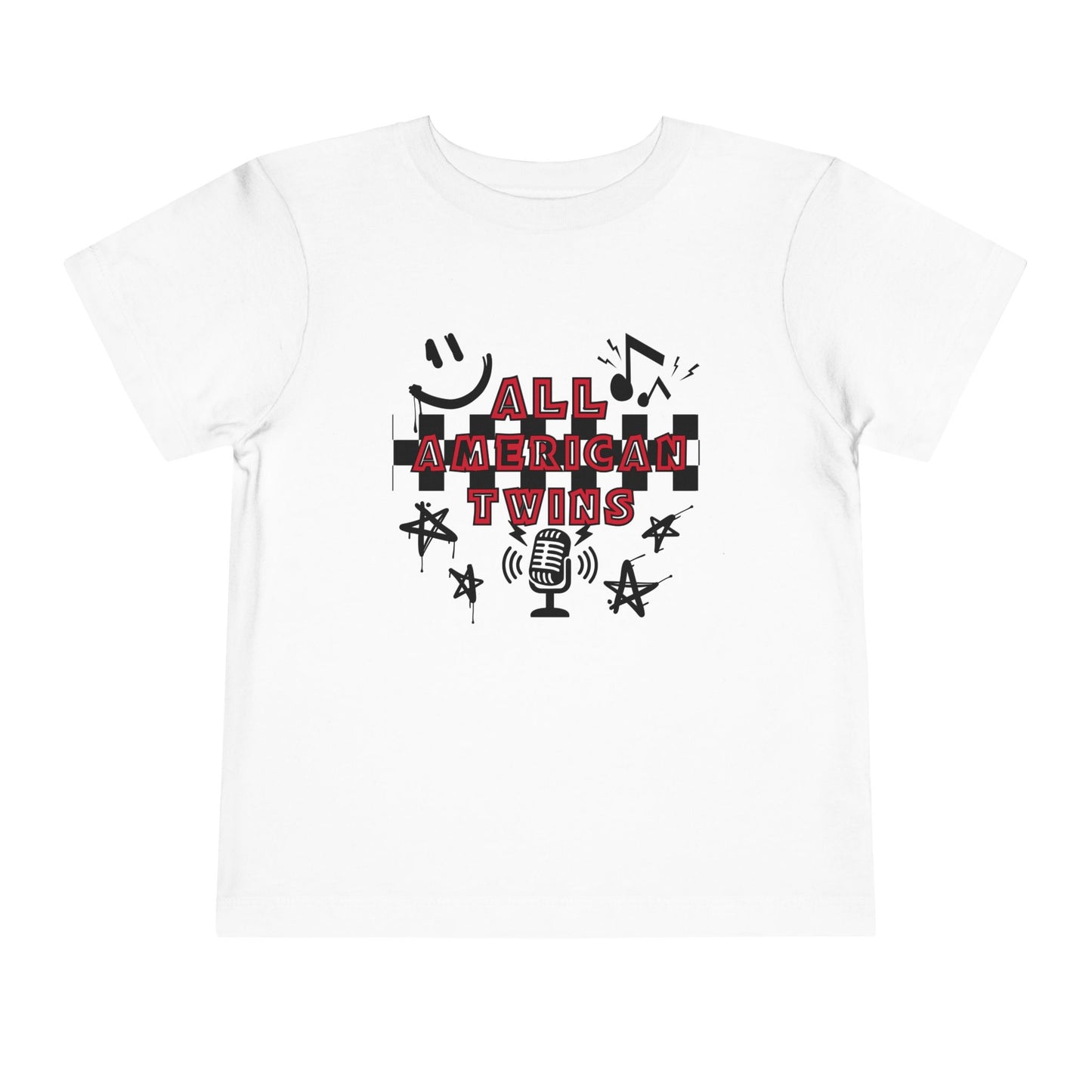 All American Twins Toddler Tee - Patriotic Music Microphone Design