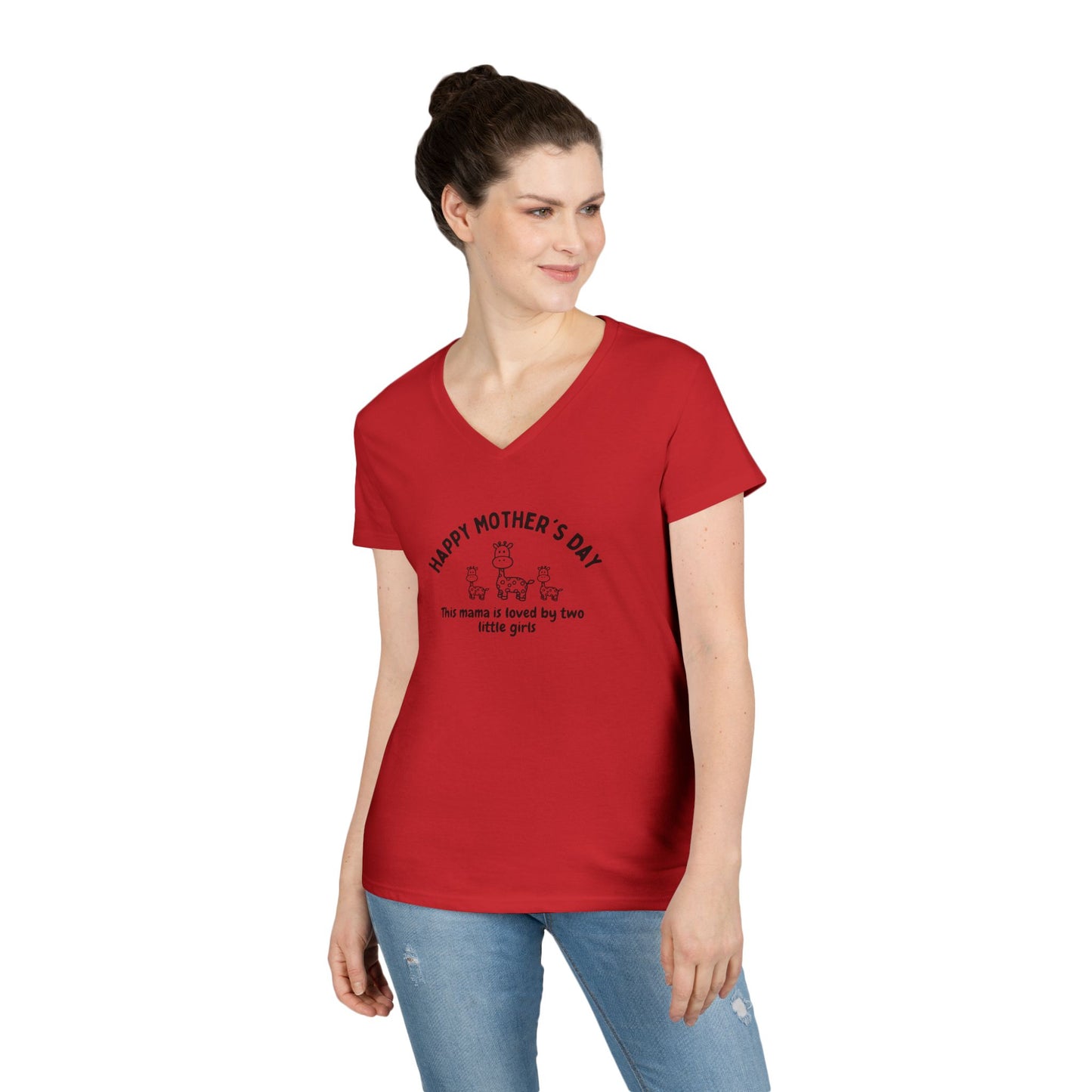 "Happy Mother's Day- This Mama is loved by two little girls"- V-Neck T-Shirt for Twin Girl Mamas
