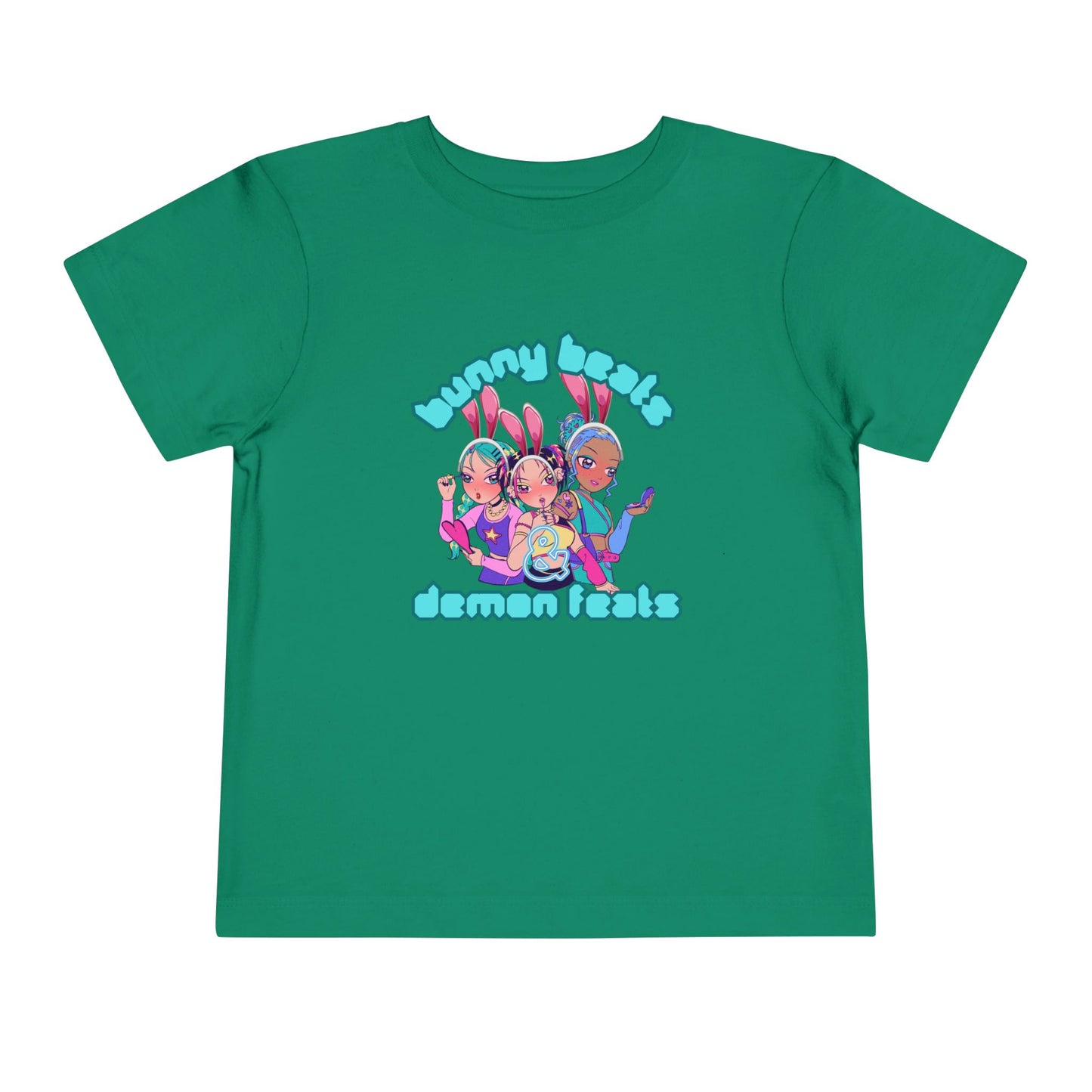 Kids 2-5 years K-Pop Anime Easter Tee - "bunny beats and demon feats" slogan