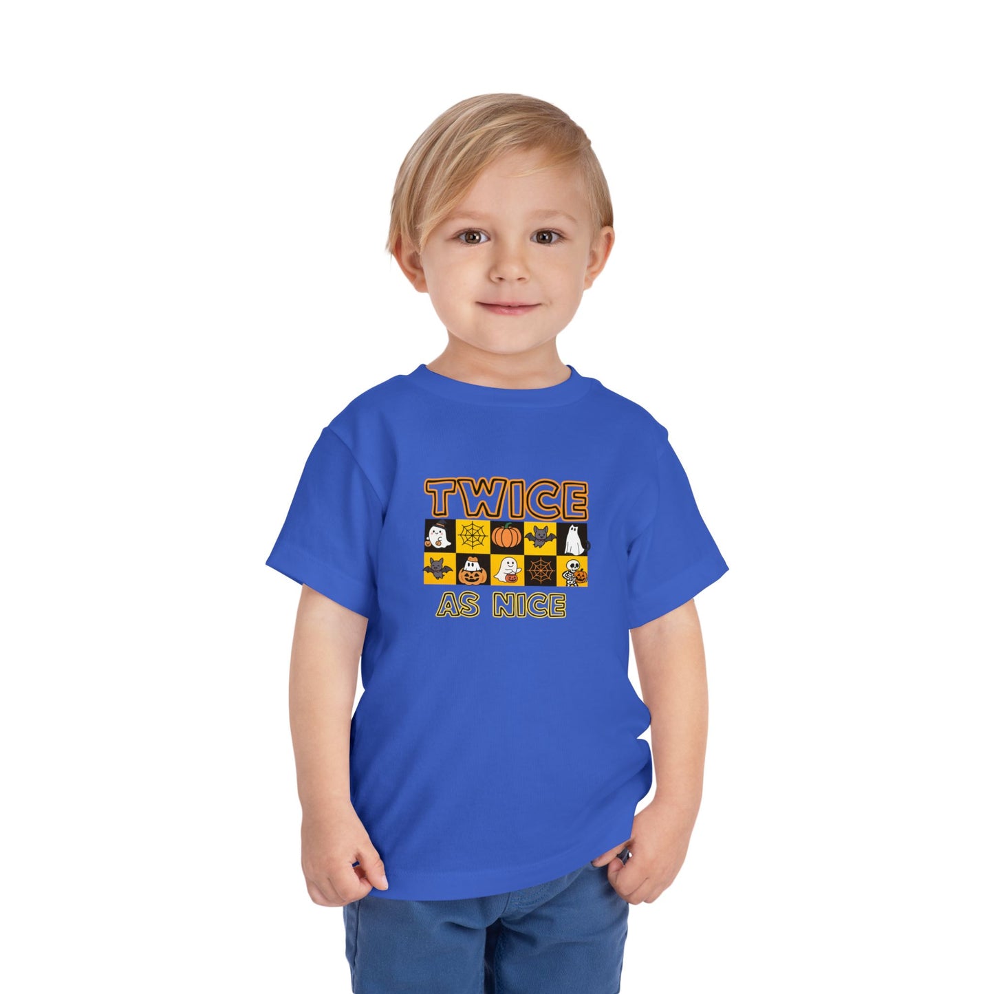 Twin Toddler Halloween Shirt — "Twice As Nice" Cute Character Grid Graphic (2 to 5 years)
