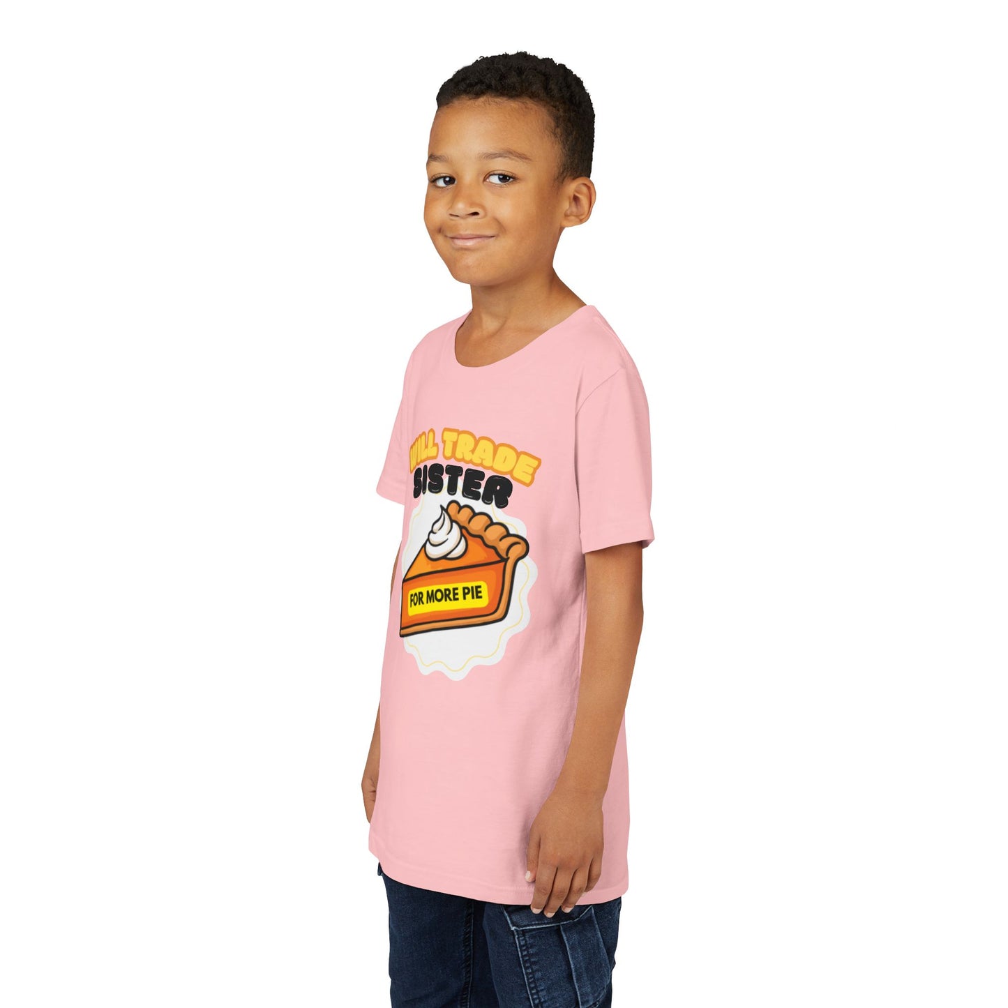 Teenage Sibling Tee - "Will Trade Sister for More Pie" Funny Kids Thanksgiving Shirt