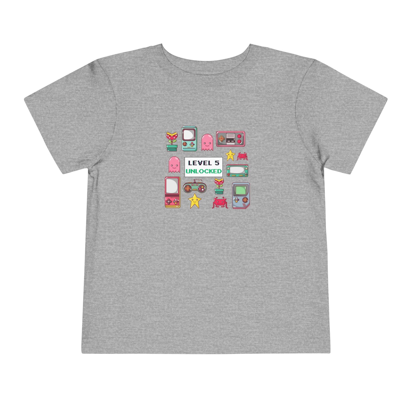 5th Birthday Tee — "Level 5 Unlocked" Retro Game Icons