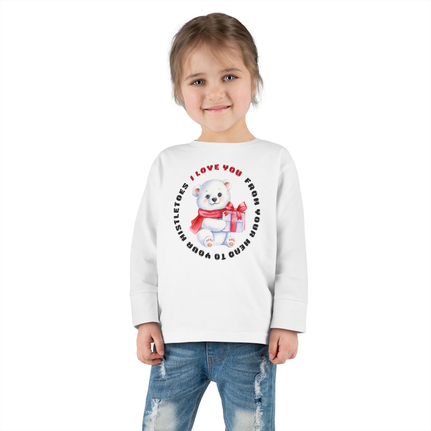 Toddler Long Sleeve Christmas Sweater  — 'I Love You from your head to your mistletoes' Polar Bear with Gift Decal