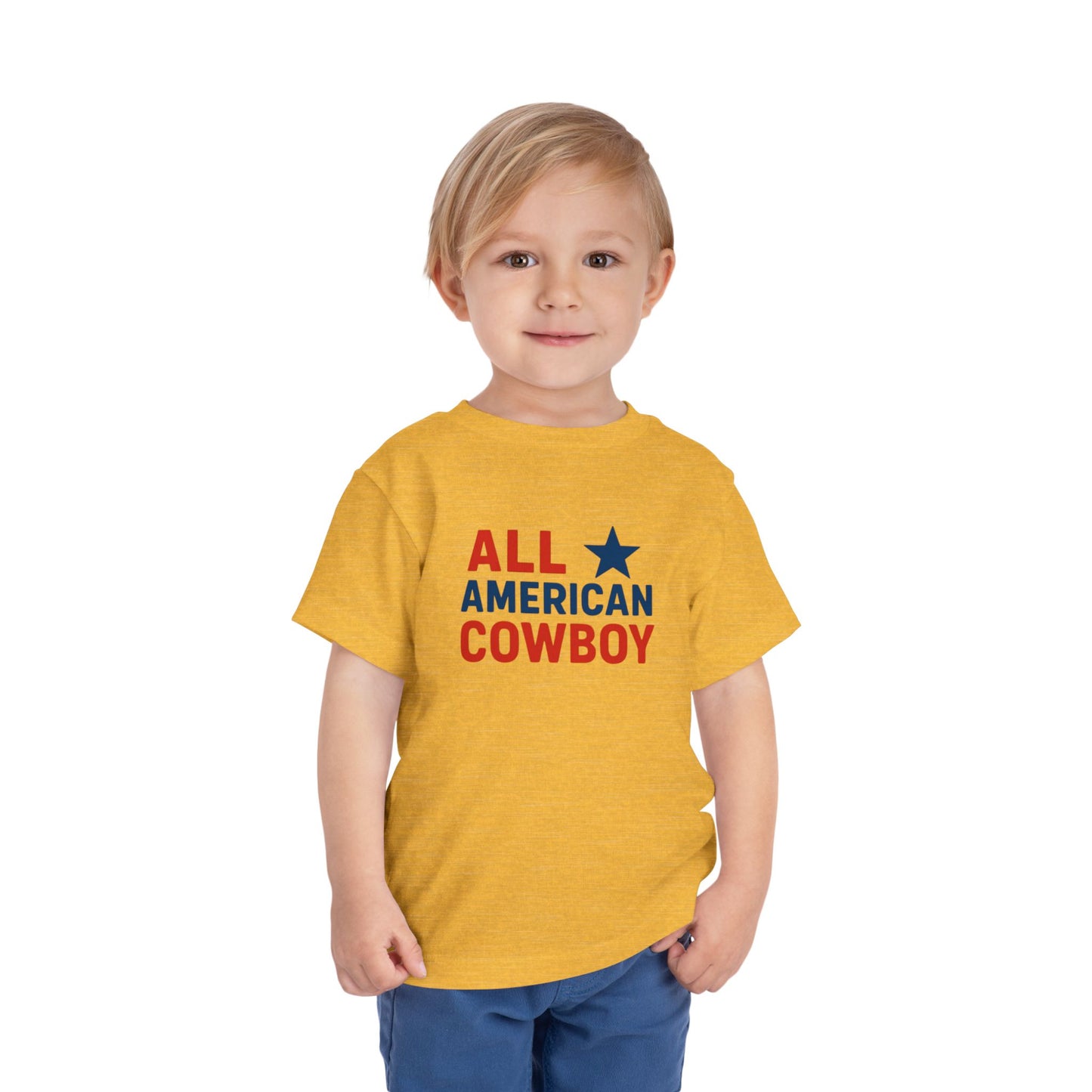 All American Cowboy Toddler Tee — Patriotic Kids Short Sleeve Shirt