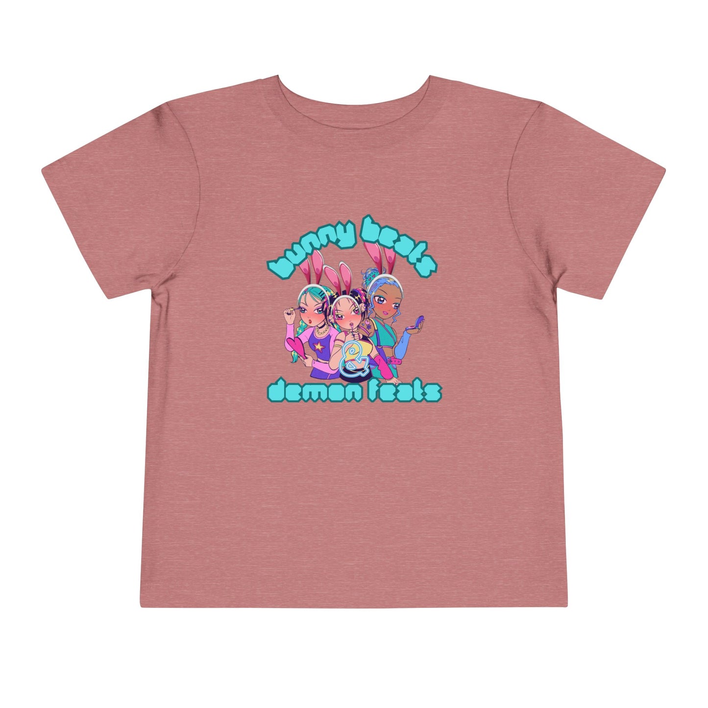 Kids 2-5 years K-Pop Anime Easter Tee - "bunny beats and demon feats" slogan