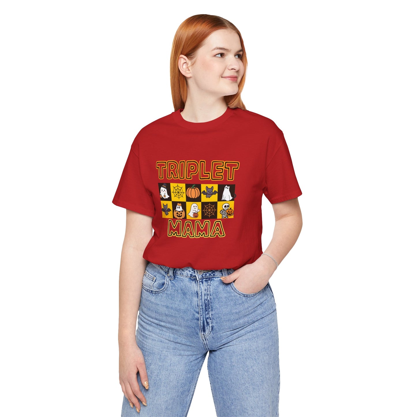 Triplet Mama Halloween Tee — Cute Spooky Mom Shirt with Ghosts & Pumpkins