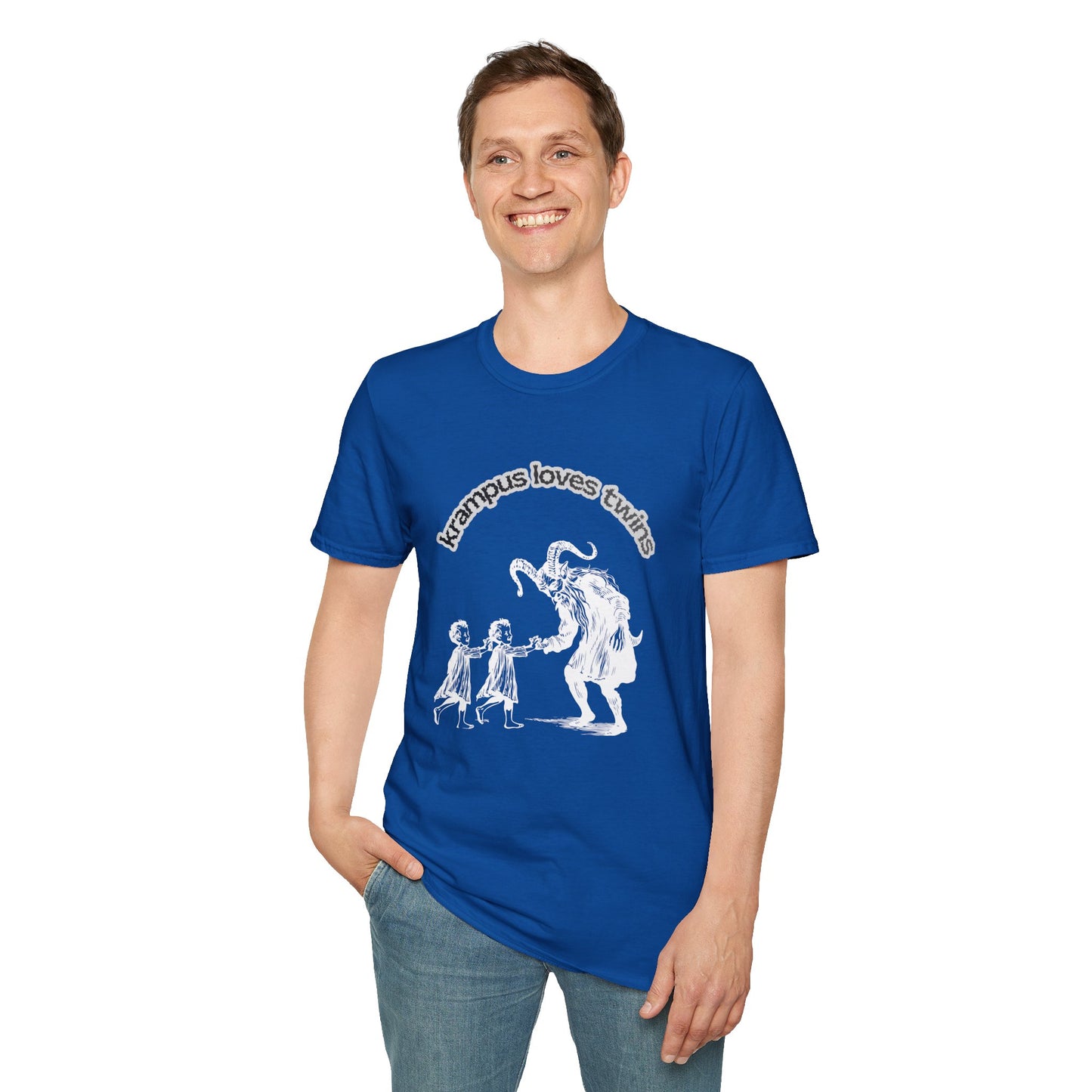 Krampus Loves Twins- Horror Theme Twin Parent Shirt — Funny Gothic Holiday Tee