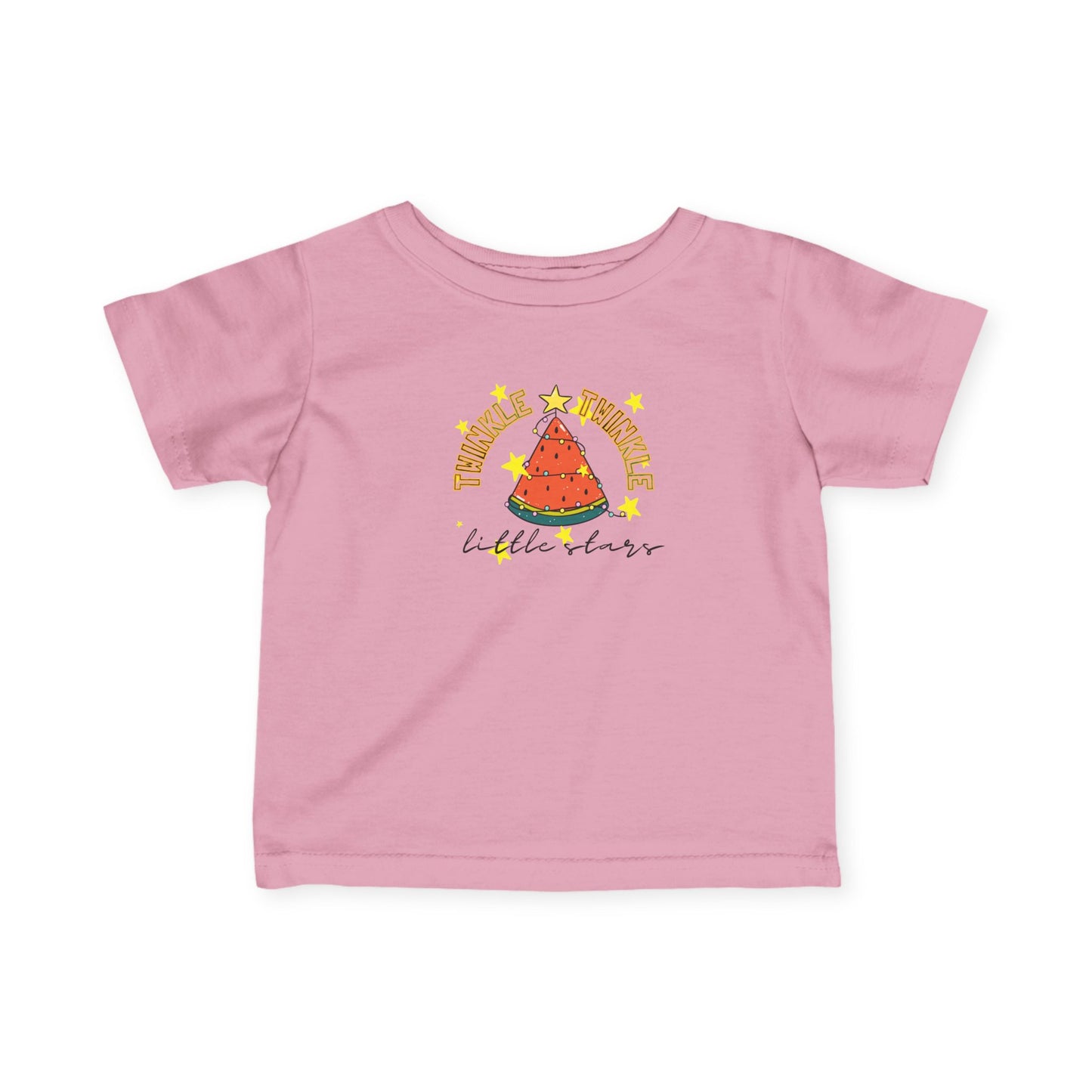 Twinkle, Twinkle, Little Stars- Watermelon Christmas Tree Baby T‑Shirt