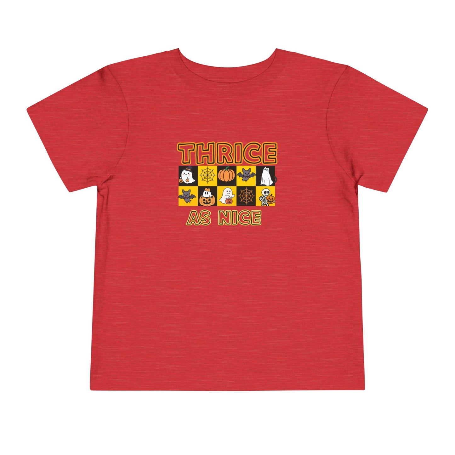 Triplet Halloween Matching Tee — "Thrice As Nice" Cute Checkerboard Fall Graphic (2 to 5 years)