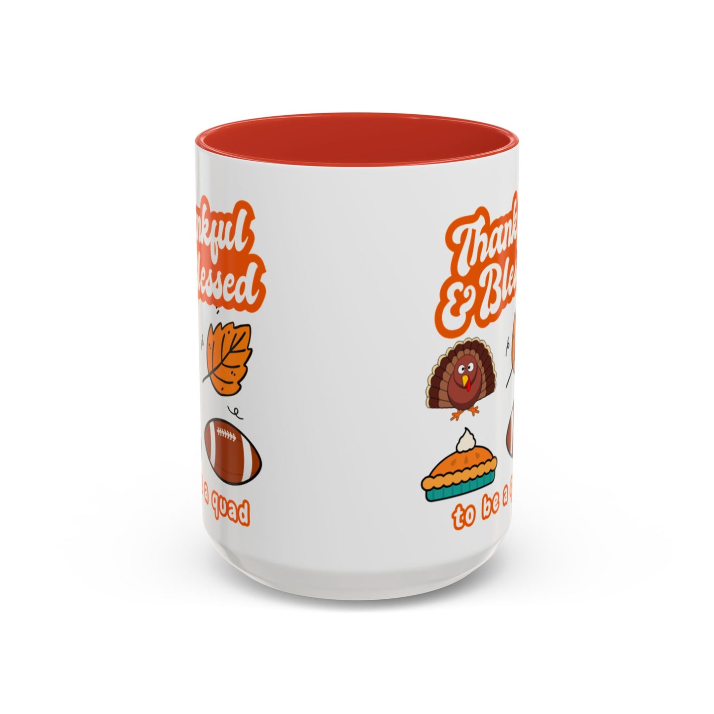Thankful & Blessed Thanksgiving Coffee Mug — Cute Turkey, Pie & Football Accent Mug (11/15 oz)
