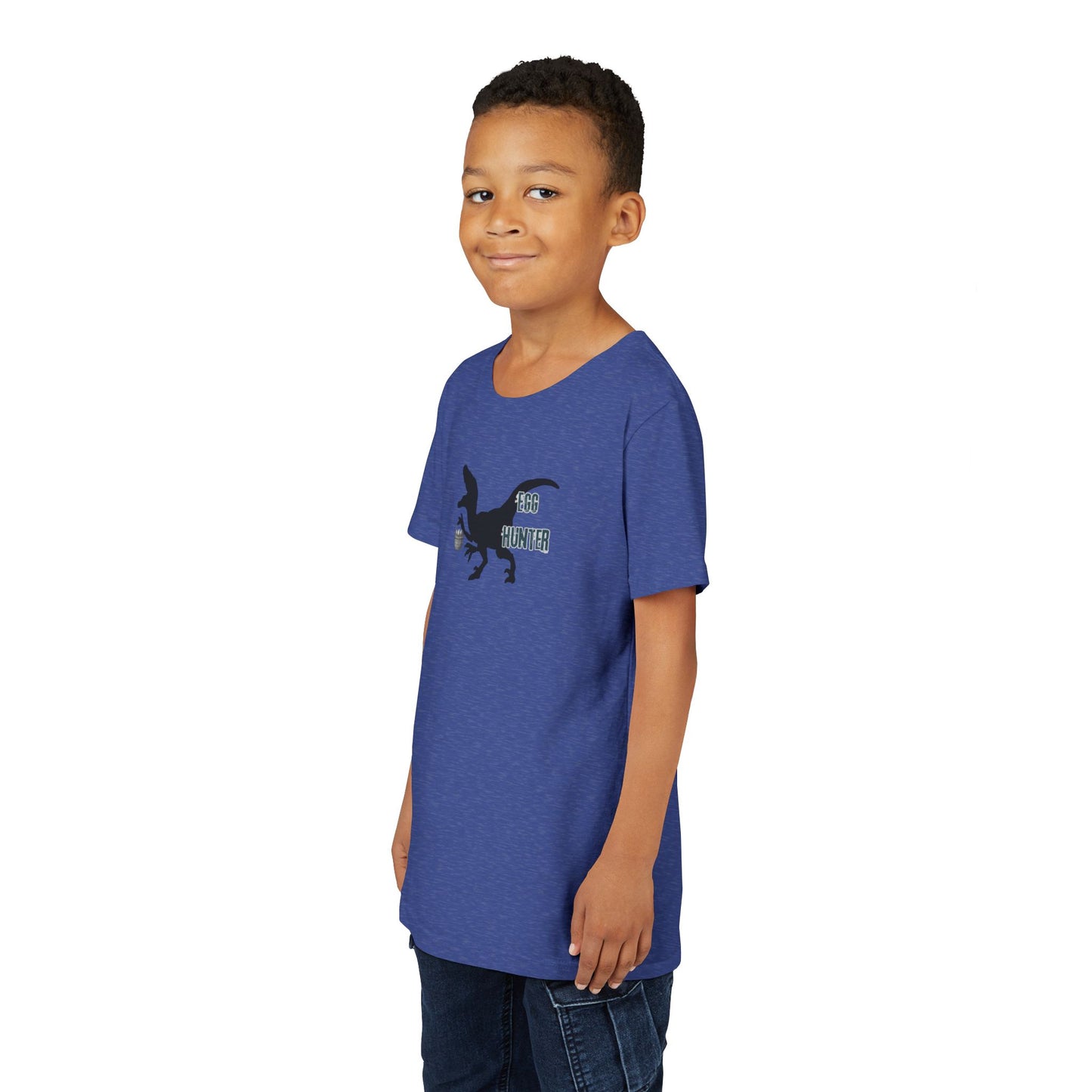 Kids T‑Shirt – 'Egg Hunter' Raptor Dinosaur Easter Tee