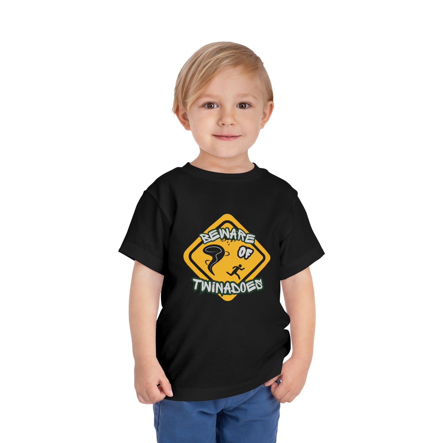 Toddler Tee — "Beware of Twinadoes" Yellow Warning Sign Kids Shirt