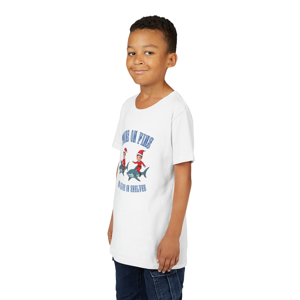 Twins on Fins- Shark Graphic Shirt- Elves on Shelves Parody