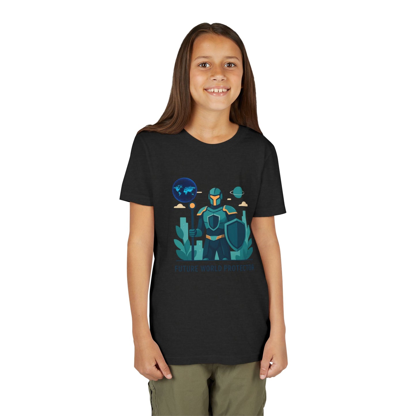 Youth Tee — "Future World Protector" Space Knight Graphic Shirt