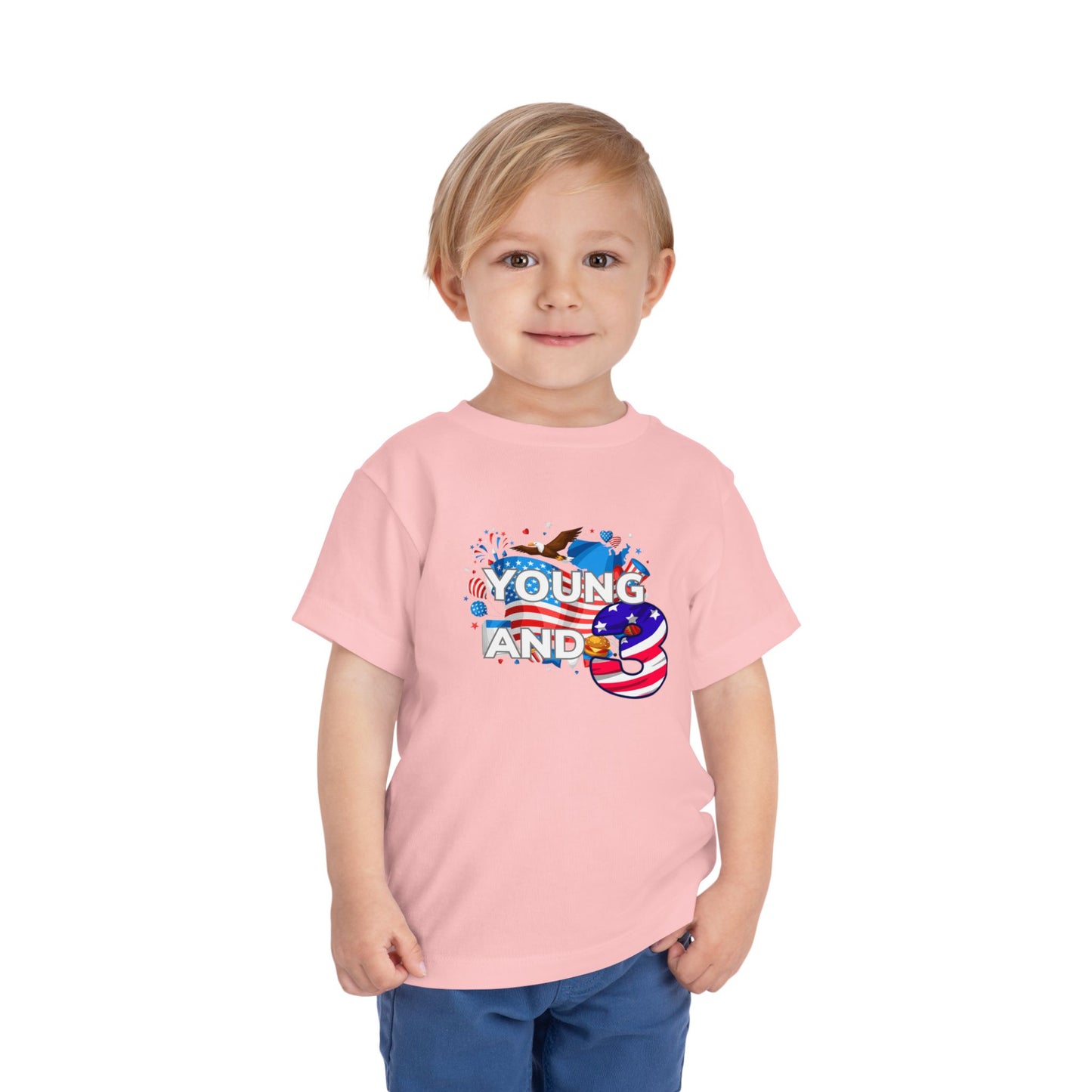 3rd Birthday- "Young and Free" USA Toddler Tee – Cute Kids' Unisex Shirt with Patriotic Design