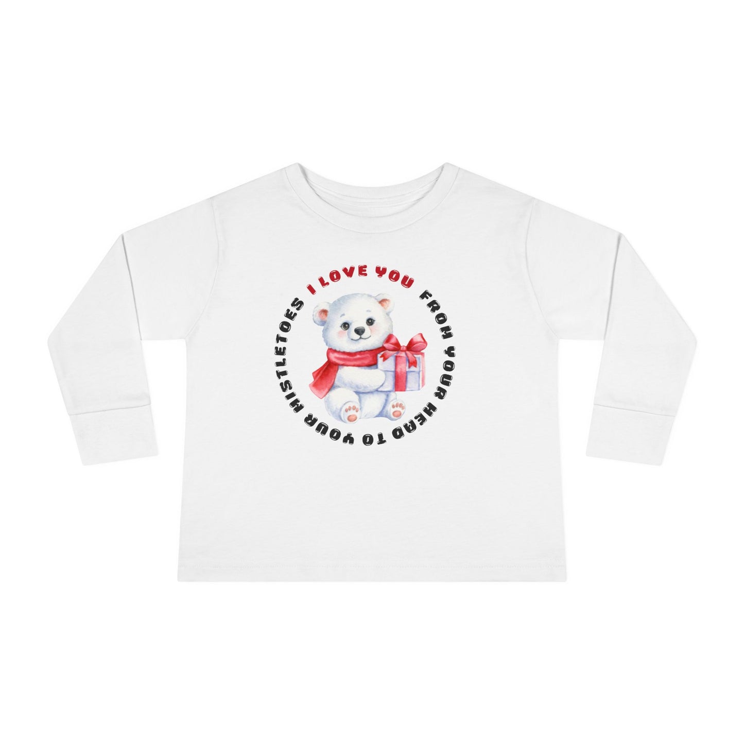 Toddler Long Sleeve Christmas Sweater  — 'I Love You from your head to your mistletoes' Polar Bear with Gift Decal