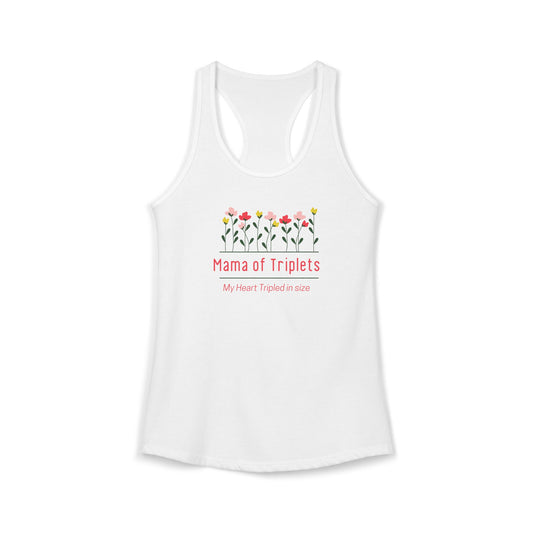 Mama of Triplets- Floral Racerback Tank
