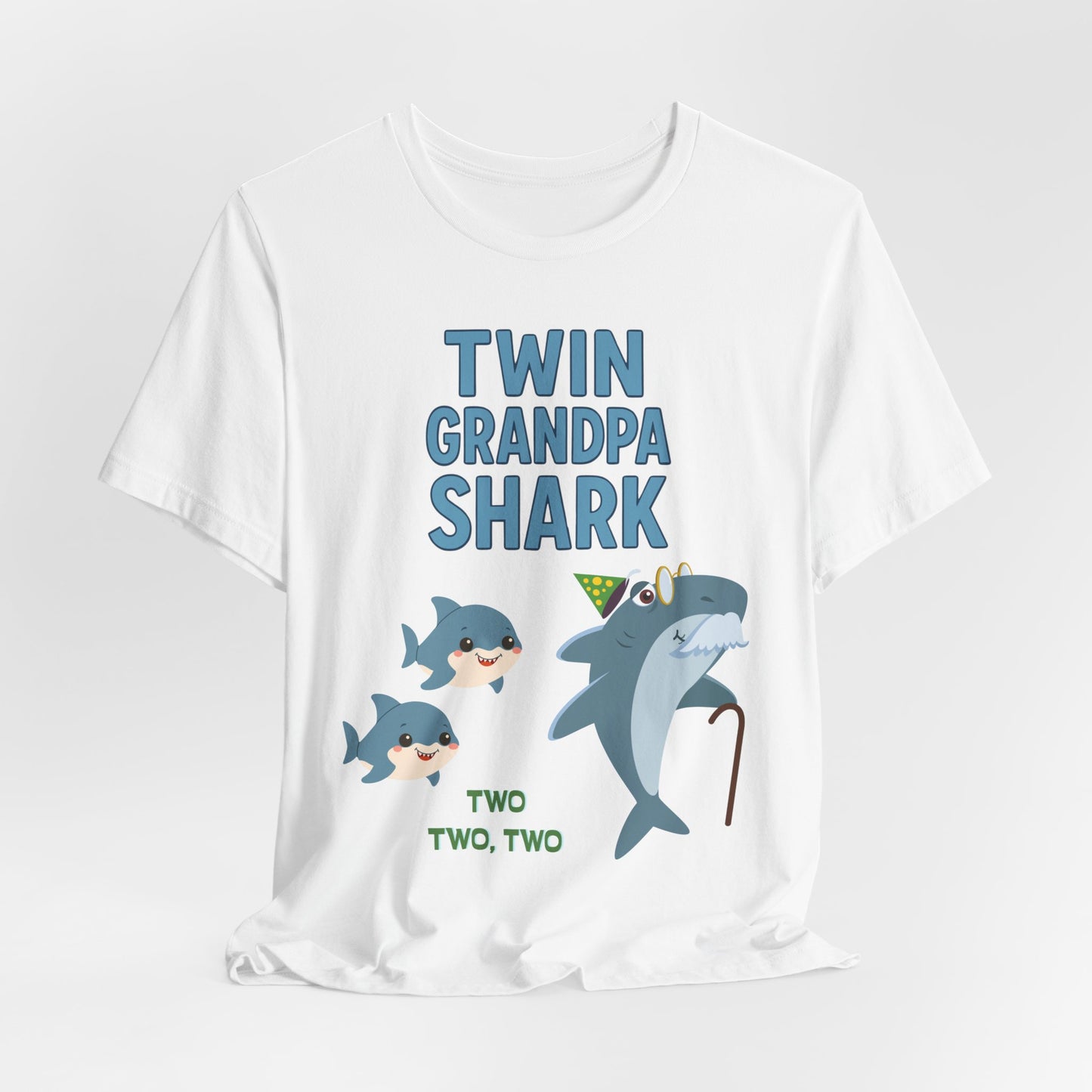 Twin Grandpa Shark T‑Shirt – Cute Grandpa & Twin Grandkids Family Tee