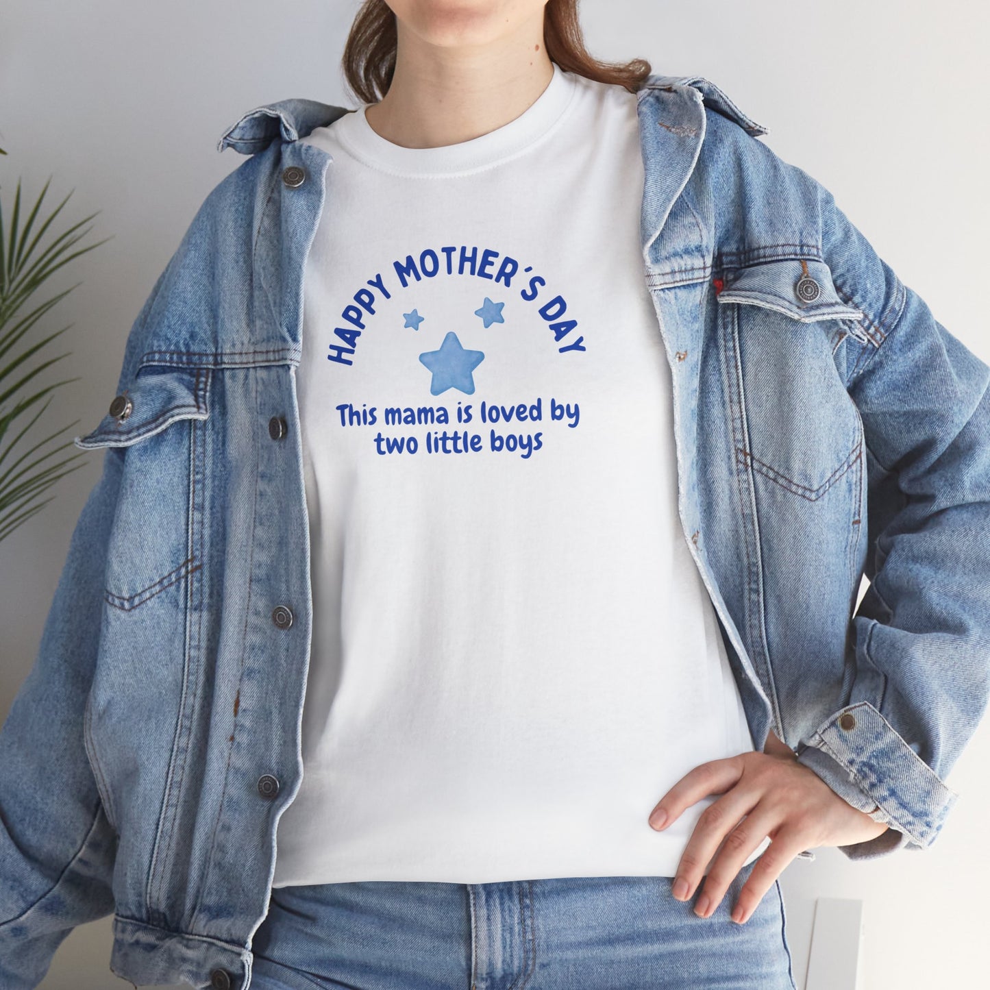 "This Mama is loved by two little boys-Happy Mother's Day" Cotton T-Shirt - Perfect Gift for Twin Moms
