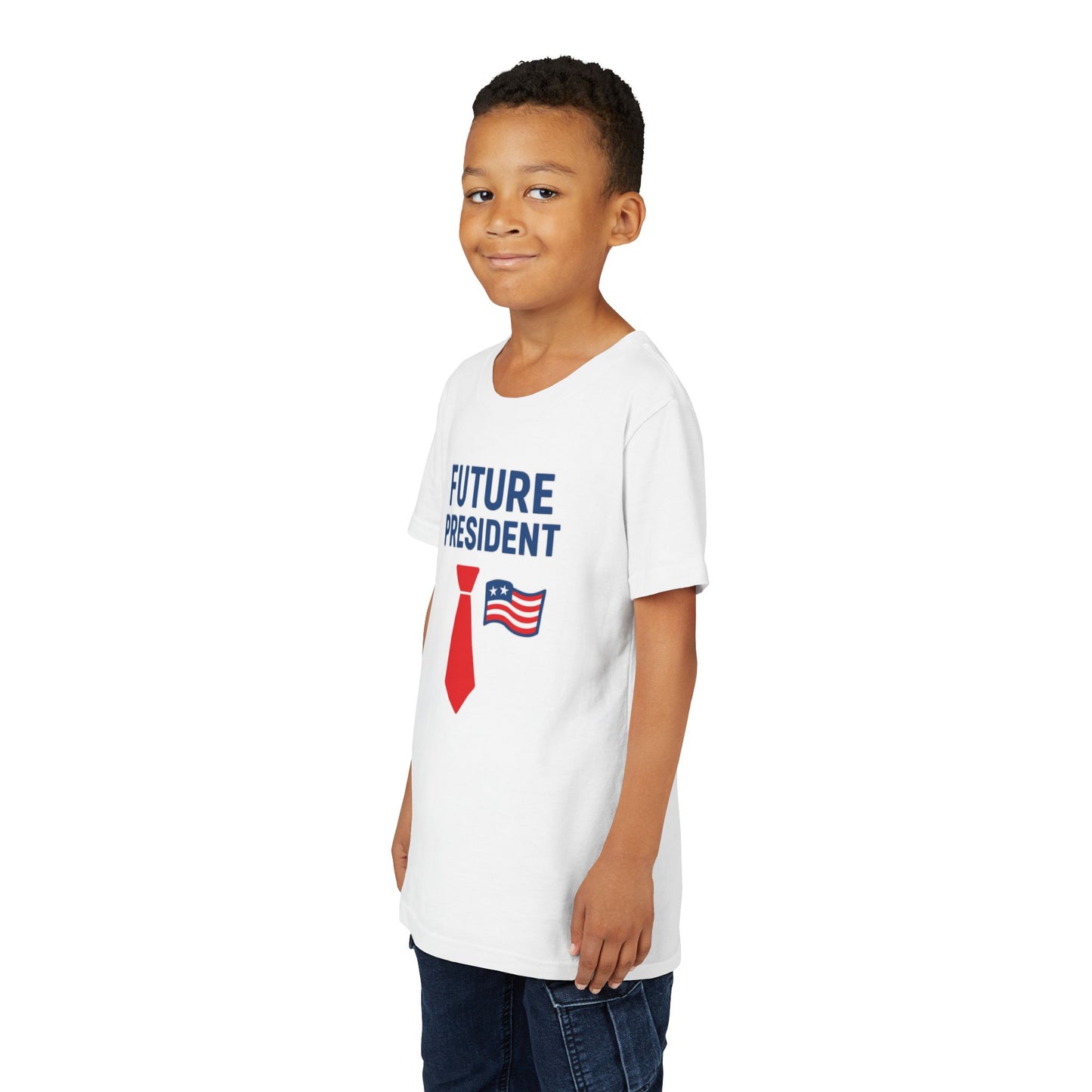 Youth Tee — "Future President" Patriotic Kids T-Shirt with Tie & Flag Design