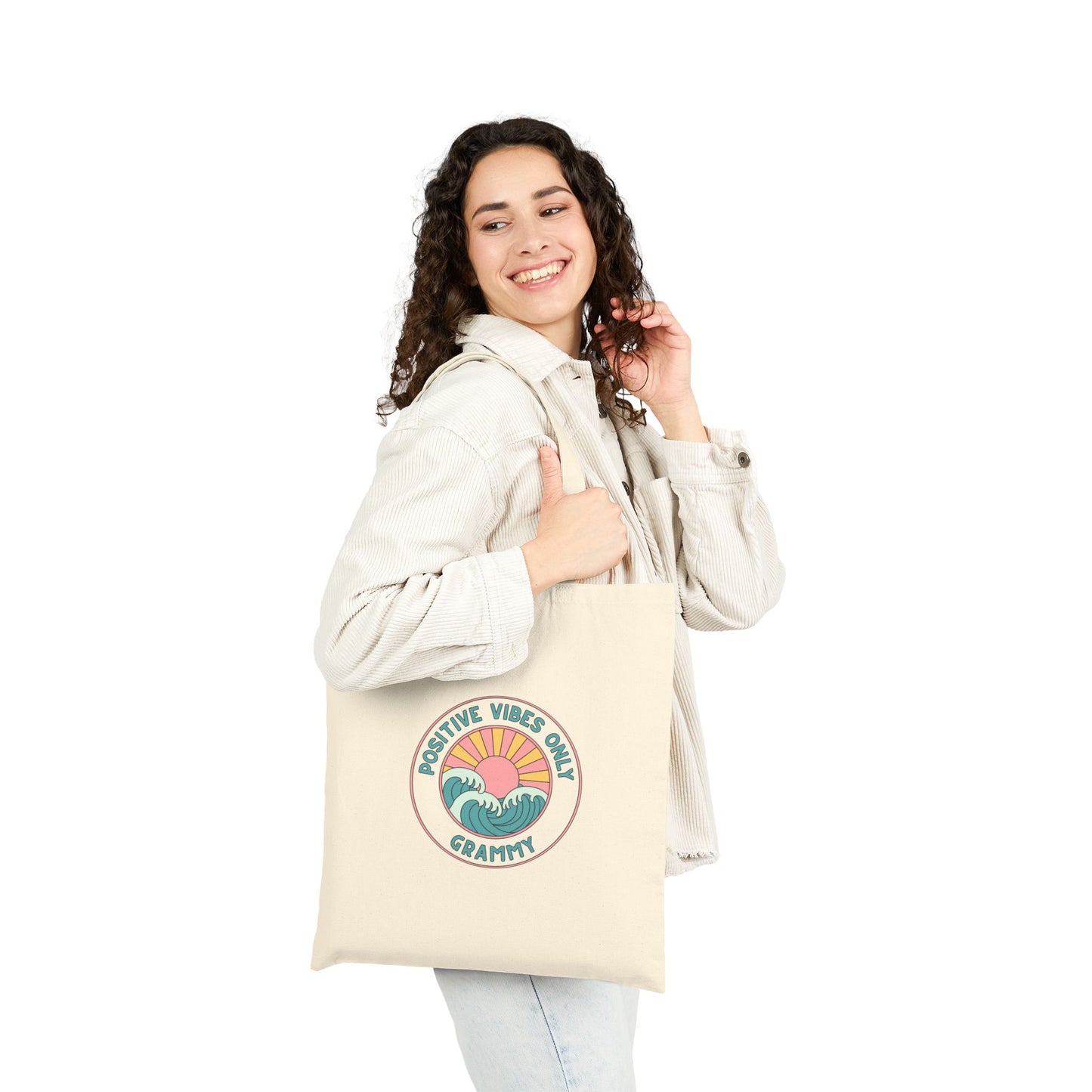 Grammy-Positive Vibes Only – Vintage Sunset Wave Canvas Shopper