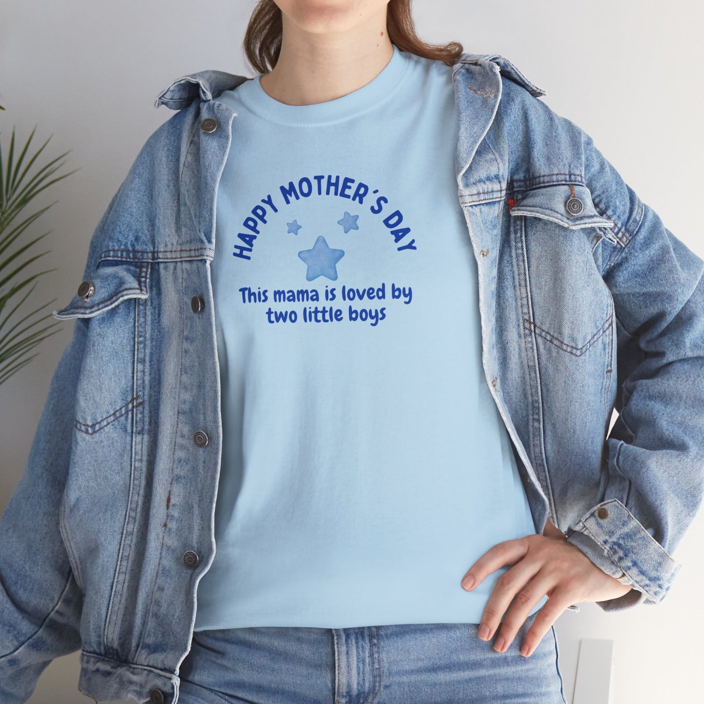 "This Mama is loved by two little boys-Happy Mother's Day" Cotton T-Shirt - Perfect Gift for Twin Moms