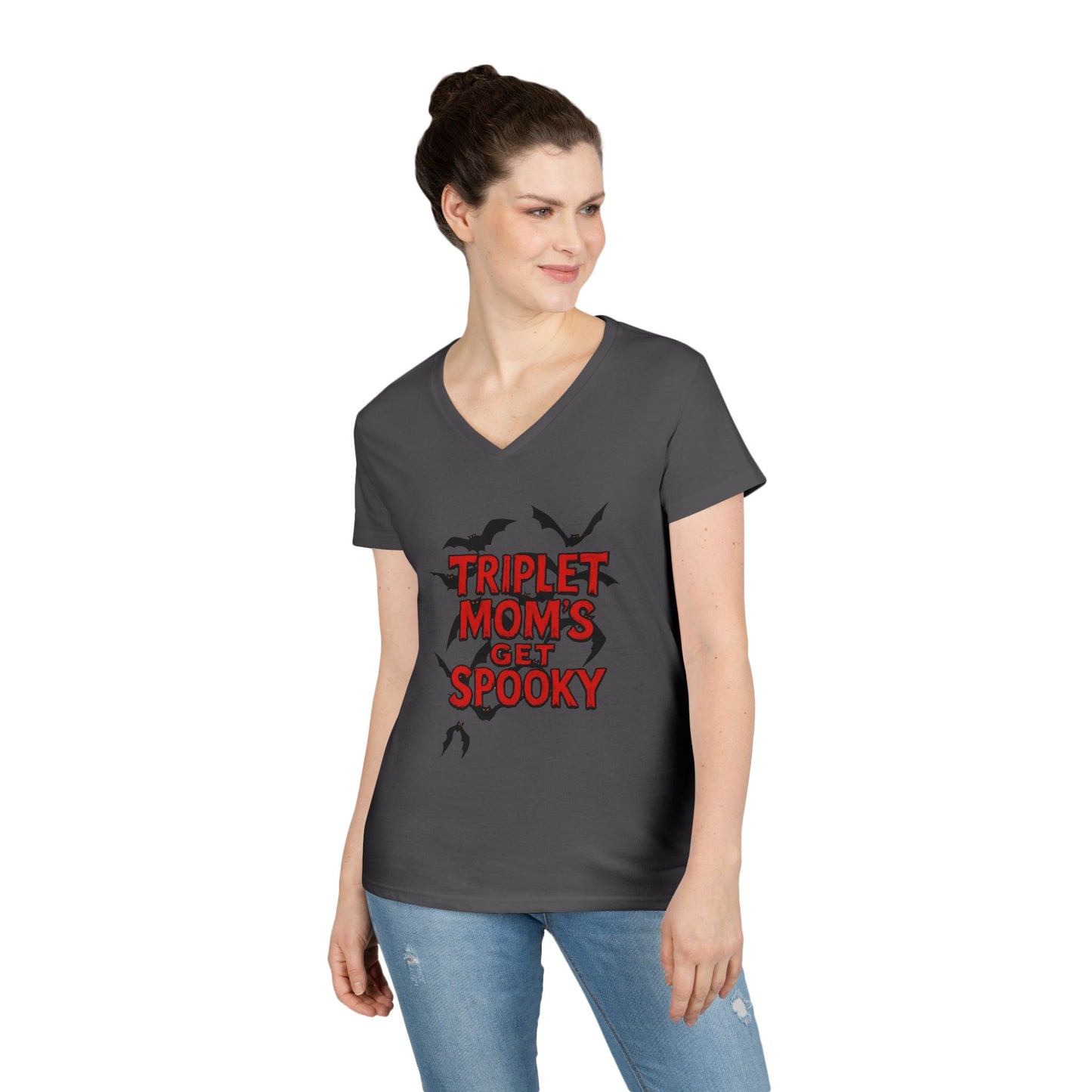 Triplet Moms Get Spooky V-Neck T-Shirt