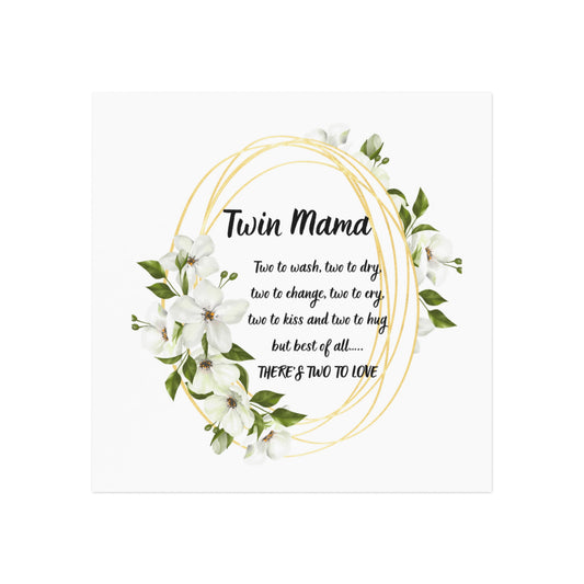 Twin Mama Square Magnet — Floral Gold Wreath Gift for Mothers of Twins