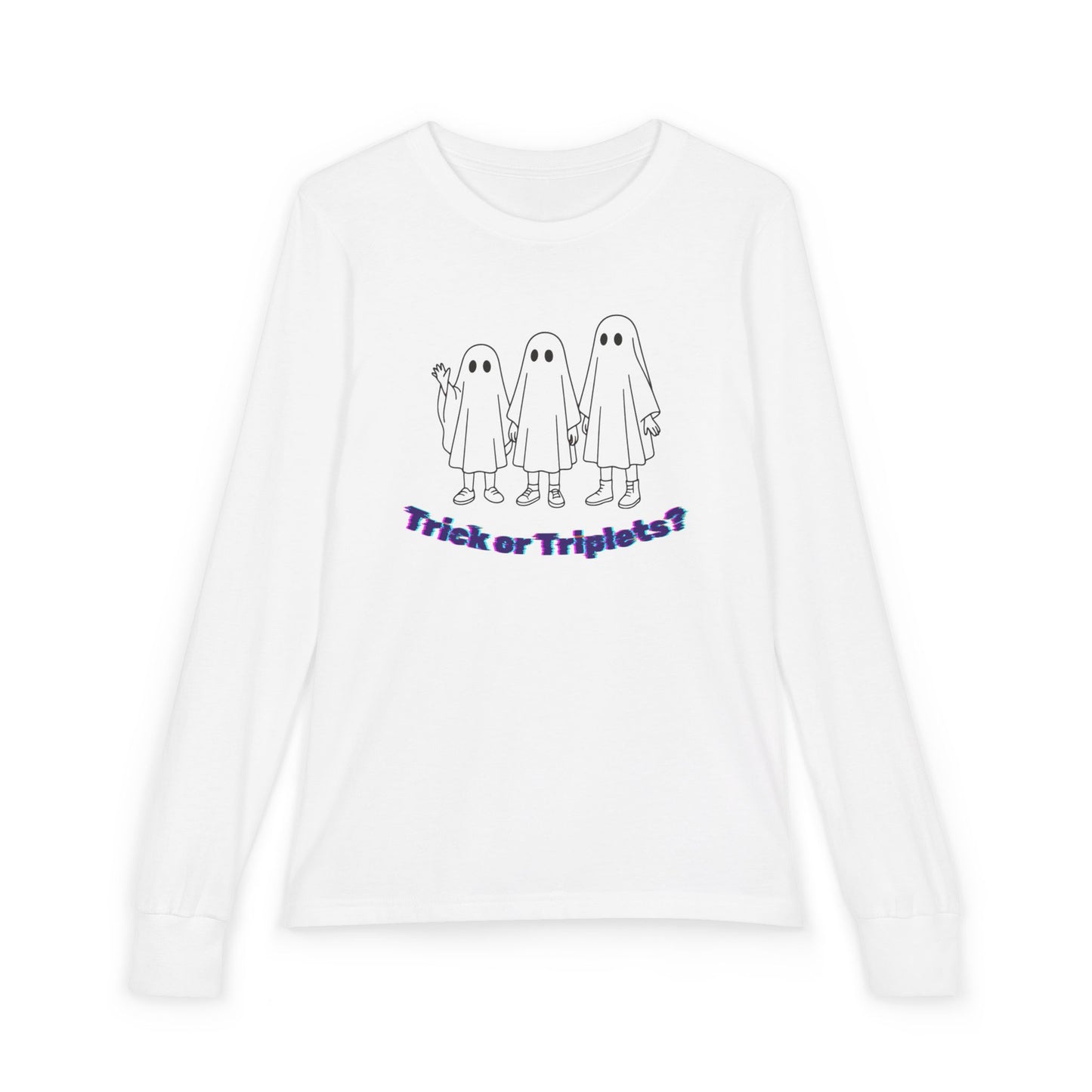 Youth Long Sleeve Tee — 'Trick or Triplets?' Ghosts Halloween Shirt