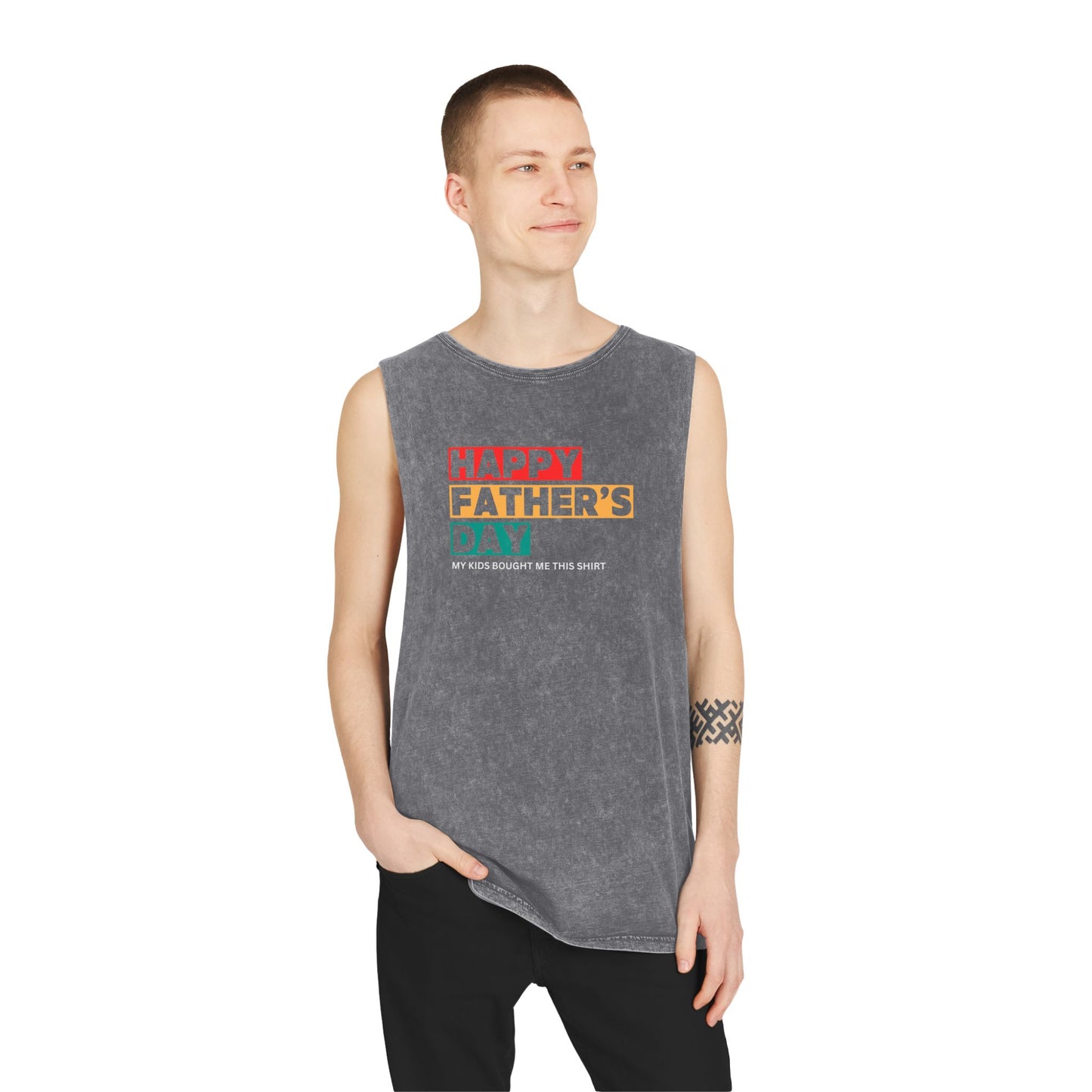 "Happy Father's Day- My kids bought me this shirt" Stonewash Tank Top - Gift for Dad/Stepdad