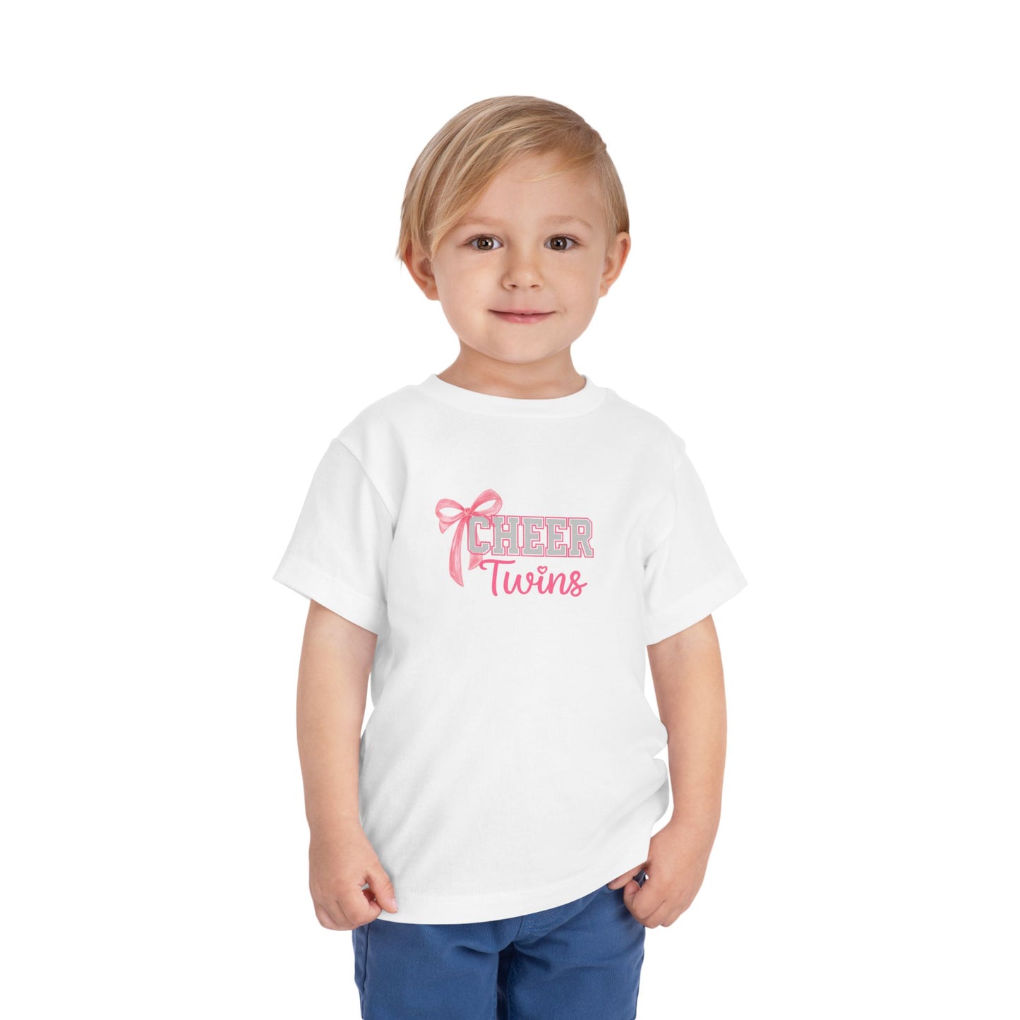 Toddler Tee - "Cheer Twins" Pink Bow Graphic