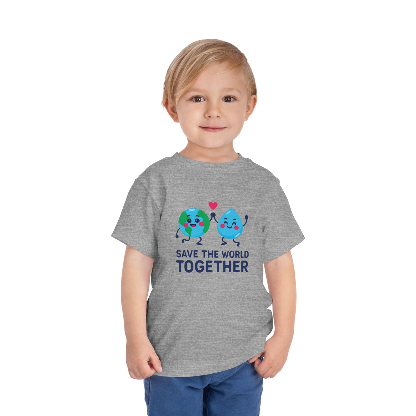 Toddler Tee — "Save the World Together" Earth & Water Cute Eco Kids Shirt