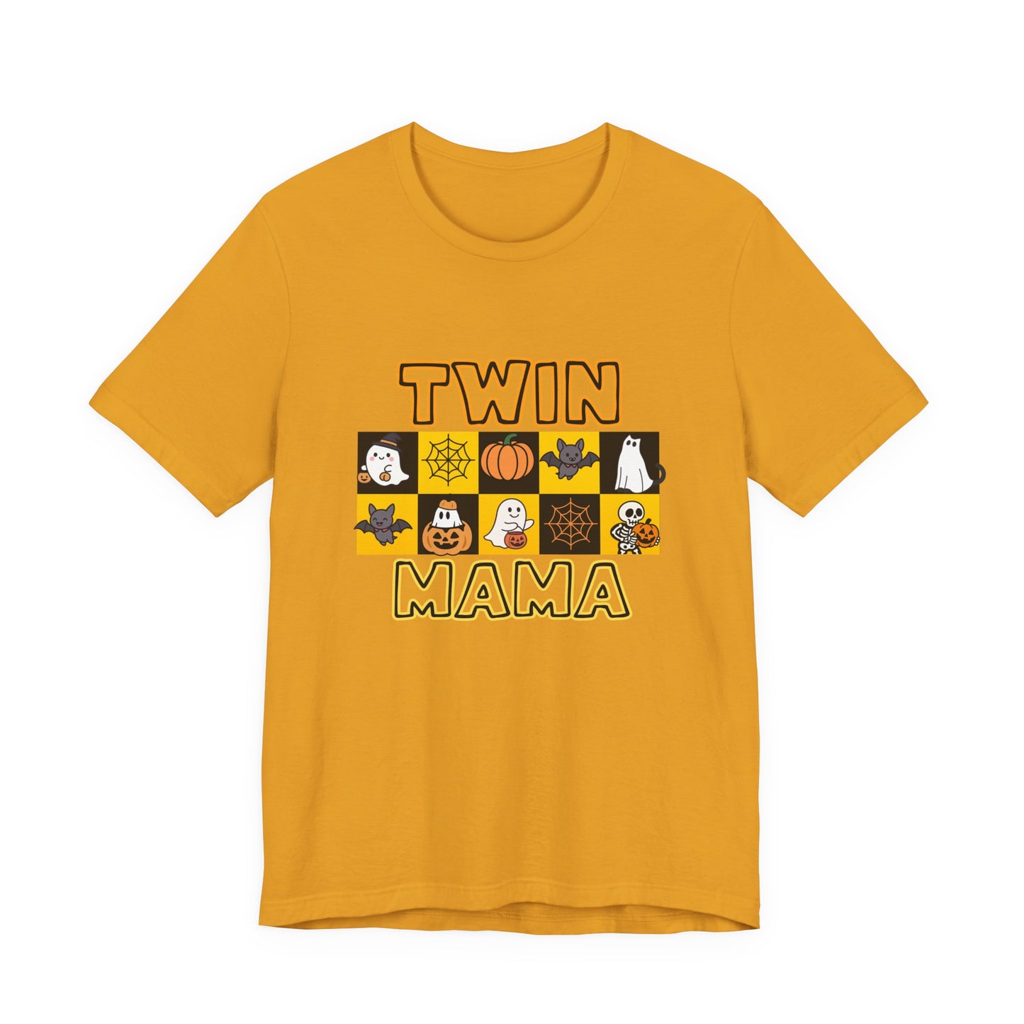 Twin Mama Halloween Tee – Cute Spooky Checkerboard Shirt for Twin Moms