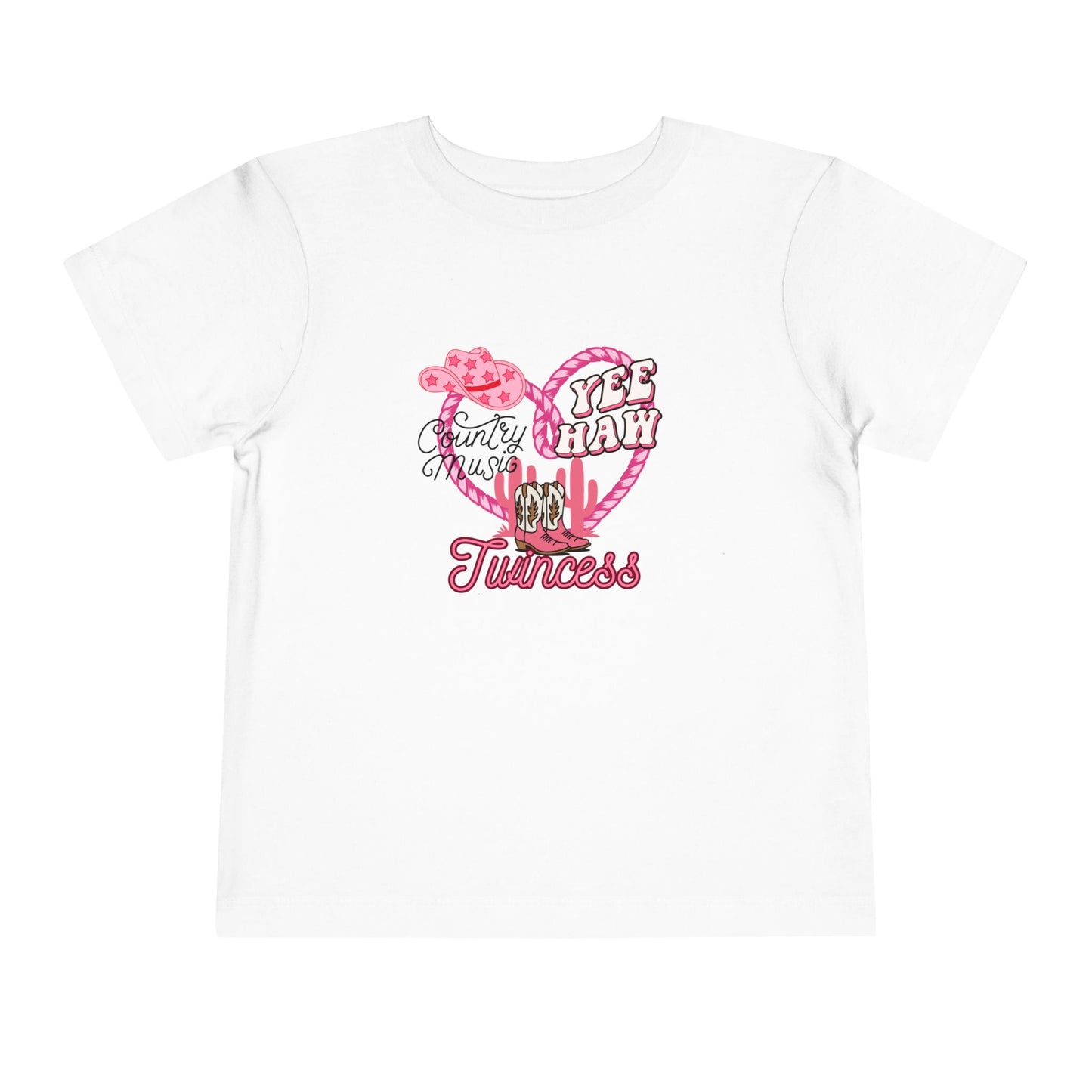 Twin Toddler Tee — 'Yee Haw Country Music Twincess' Pink Western Cowgirl Graphic