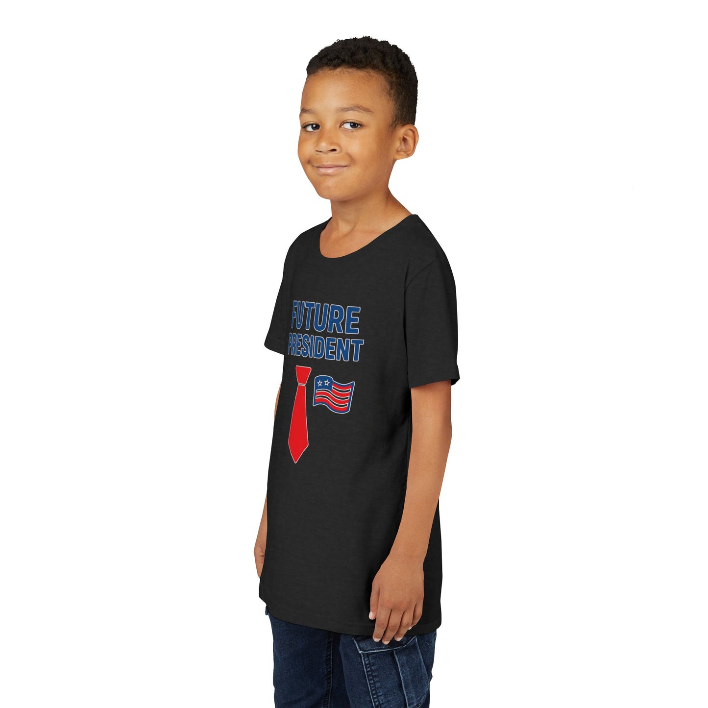 Youth Tee — "Future President" Patriotic Kids T-Shirt with Tie & Flag Design
