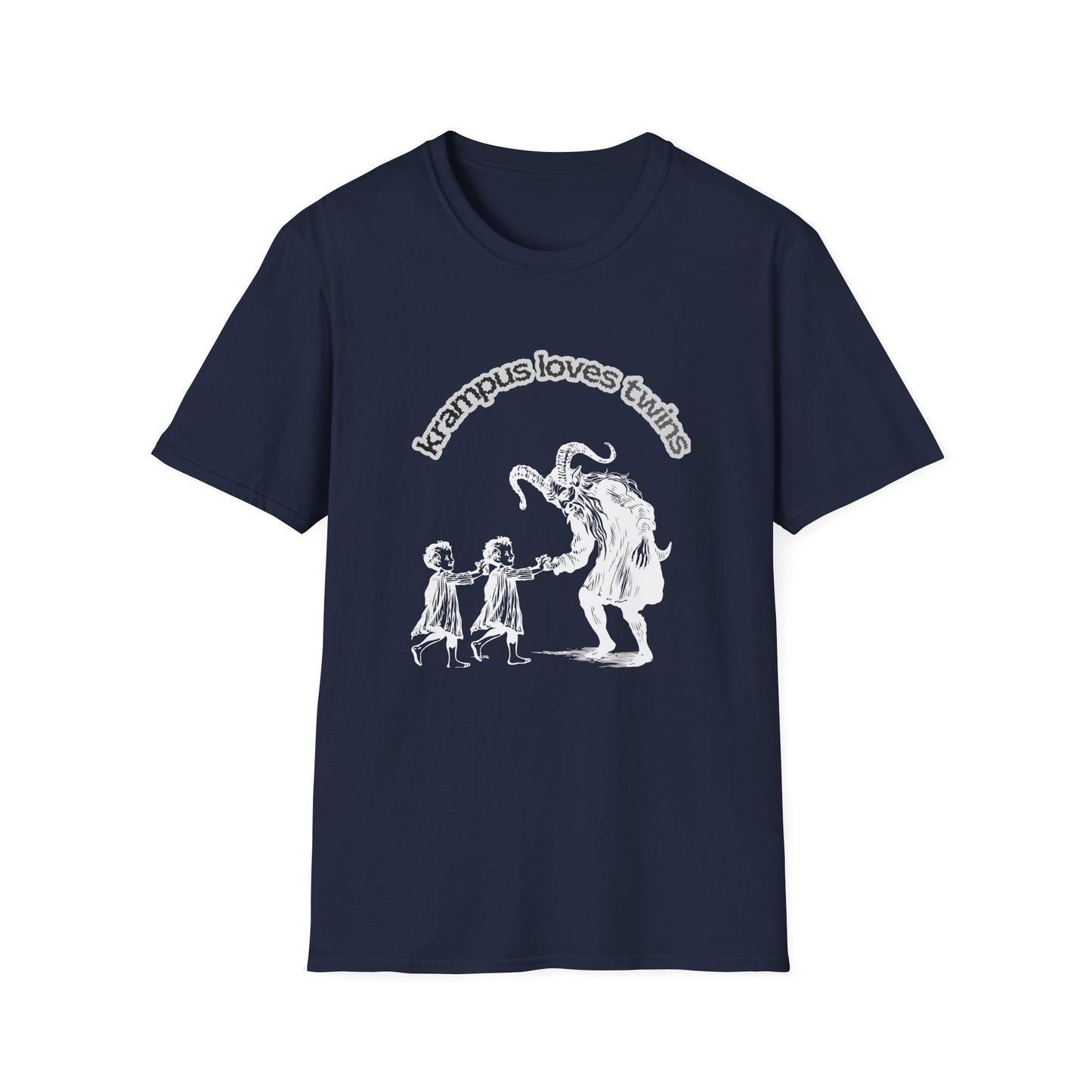 Krampus Loves Twins- Horror Theme Twin Parent Shirt — Funny Gothic Holiday Tee