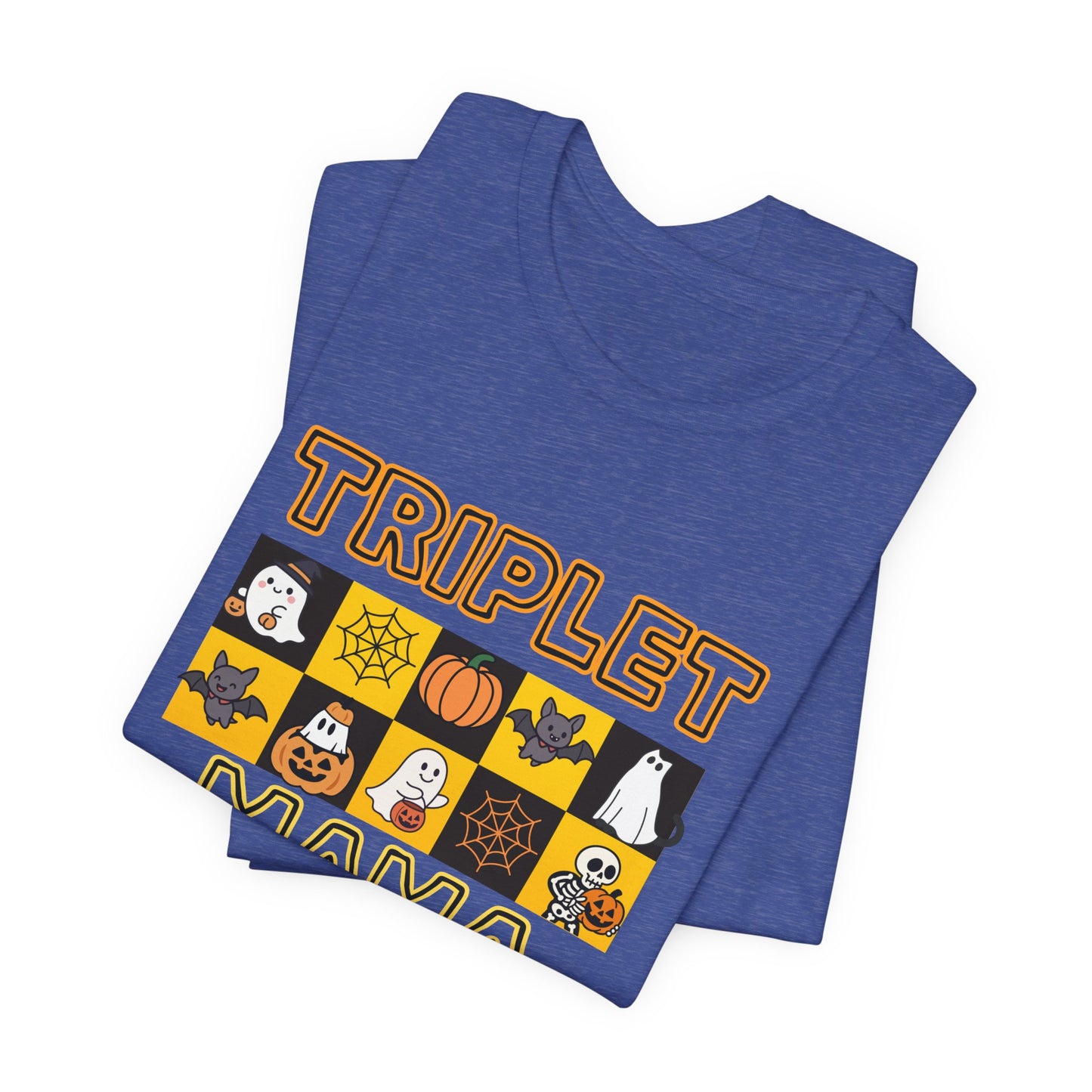 Triplet Mama Halloween Tee — Cute Spooky Mom Shirt with Ghosts & Pumpkins