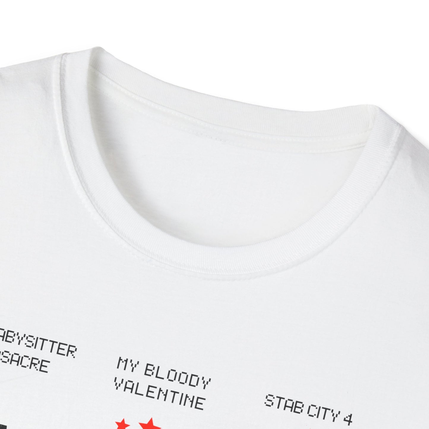 Slasher Sleepover Horror Movie Tee — Retro VHS Blood Splatter Design