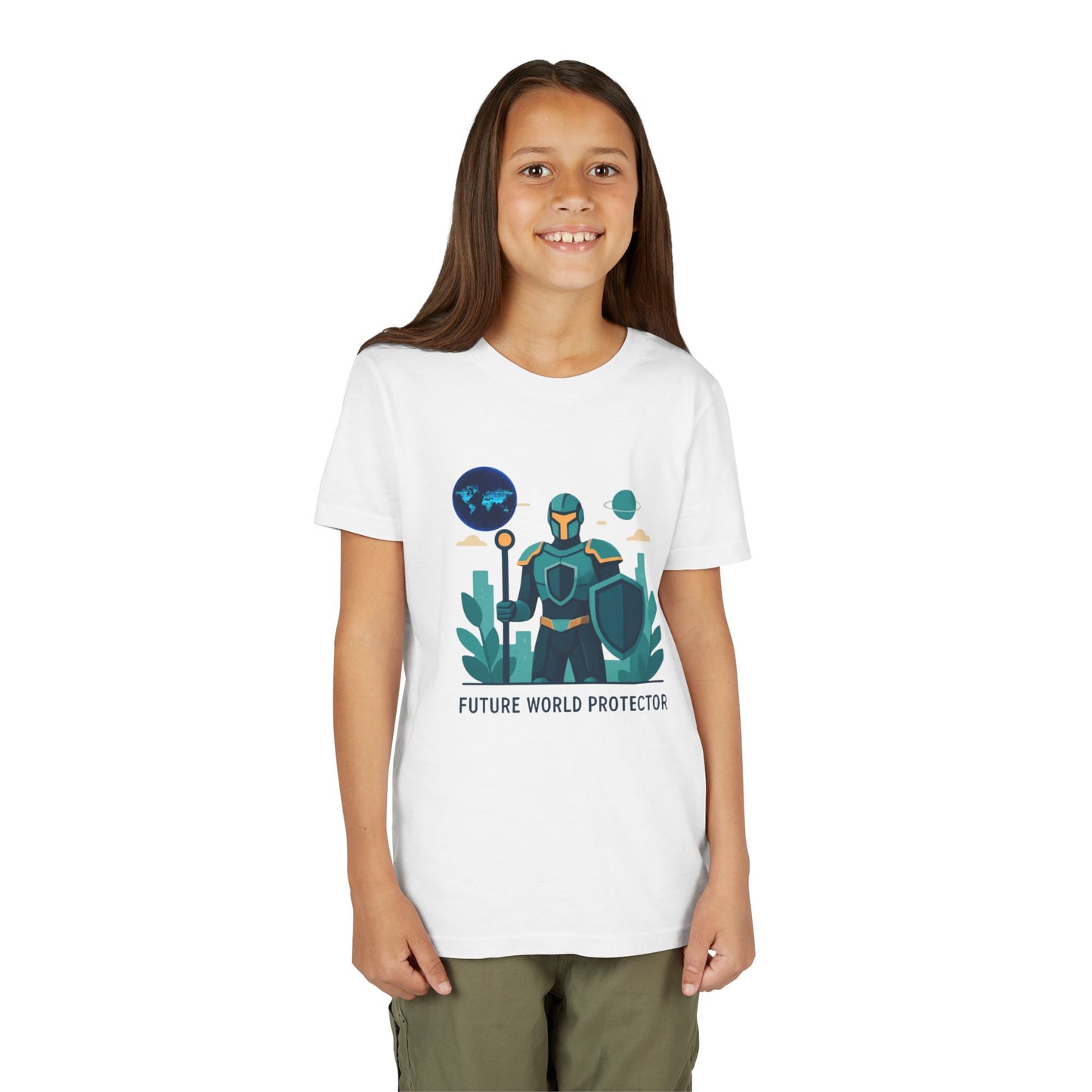 Youth Tee — "Future World Protector" Space Knight Graphic Shirt