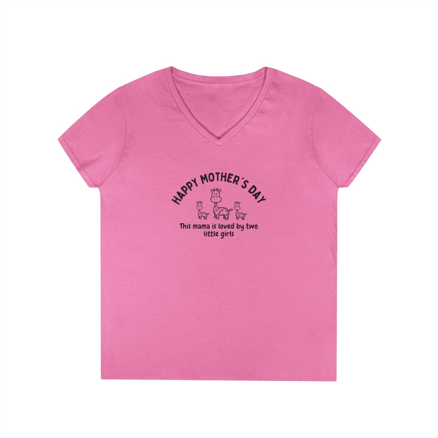 "Happy Mother's Day- This Mama is loved by two little girls"- V-Neck T-Shirt for Twin Girl Mamas