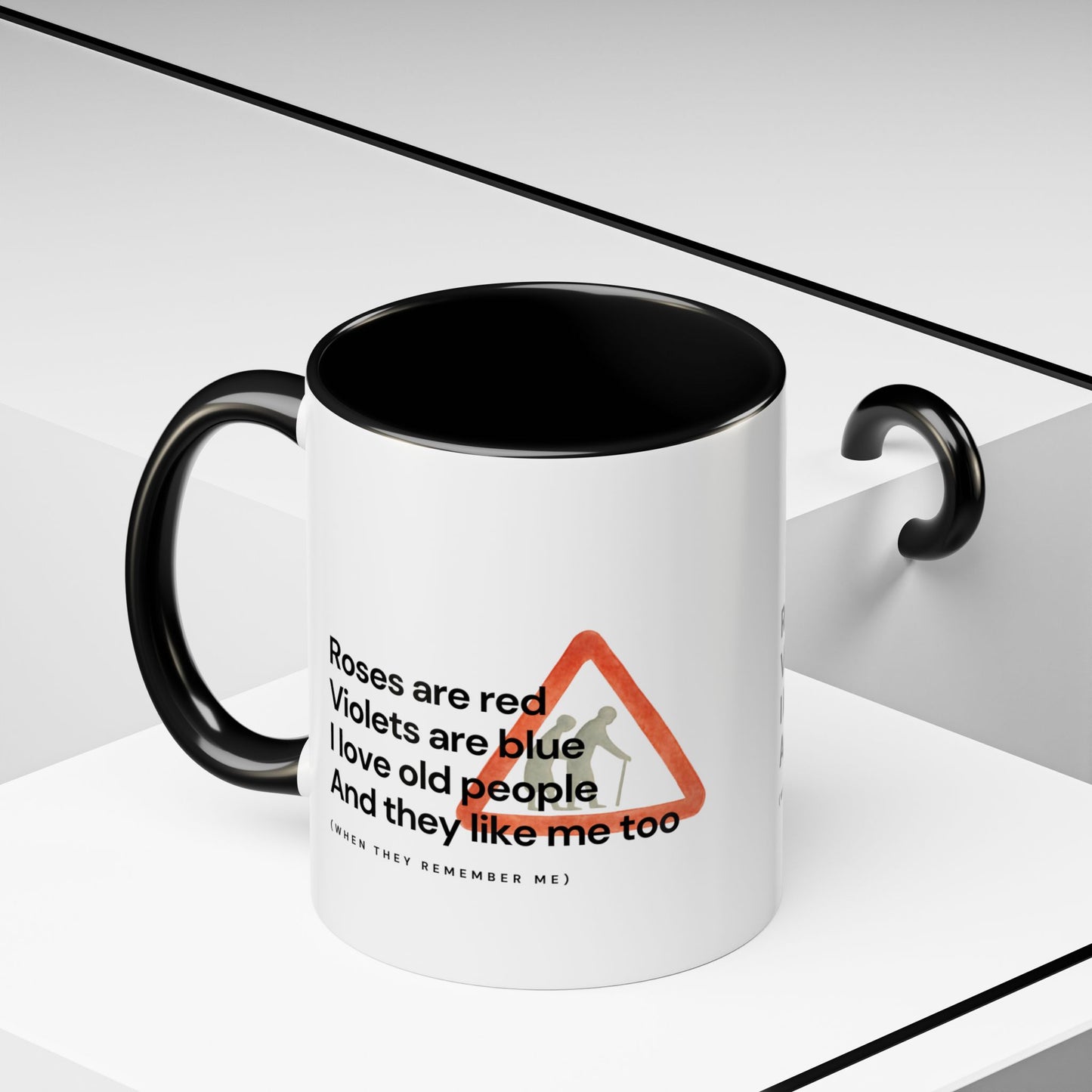 Funny 'I Love Old People' Accent Coffee Mug — Humorous Roses Are Red Poem Gift